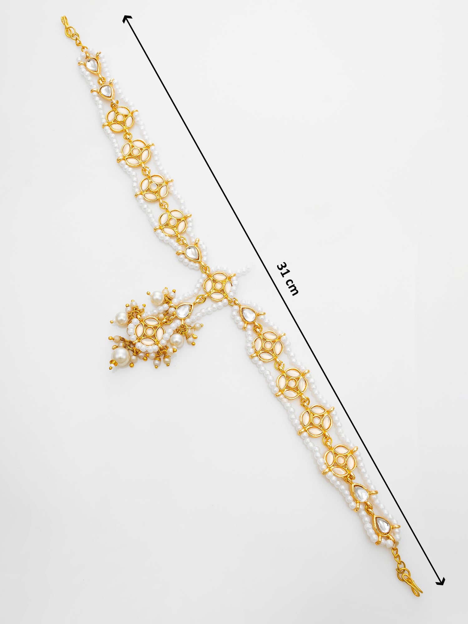 Aadita Gold Plated Kundan Pearl Matha Patti with Maang Tikka for Women