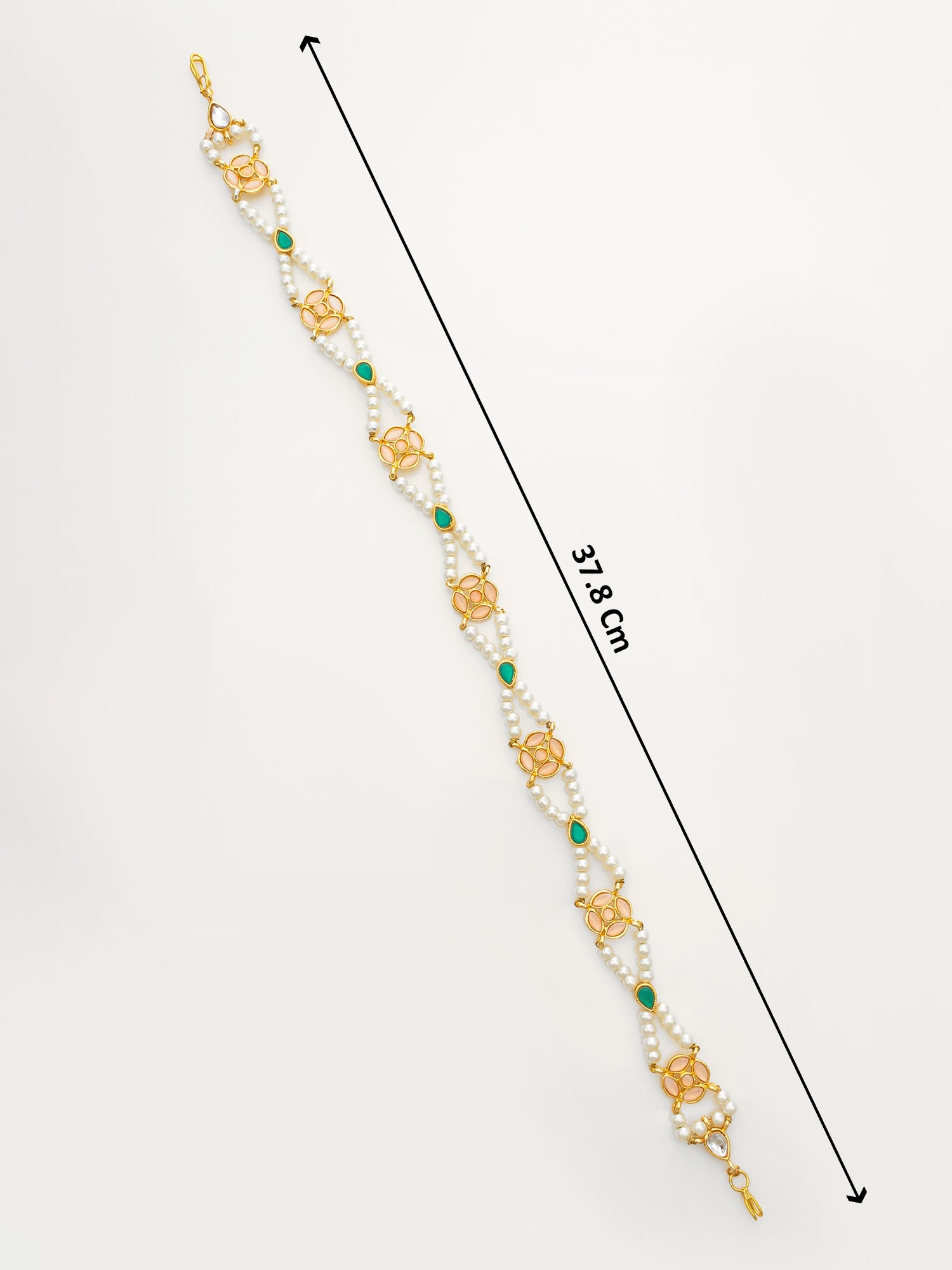 Aadita Gold Plated Green & Peach Pearls Kundan Matha Patti