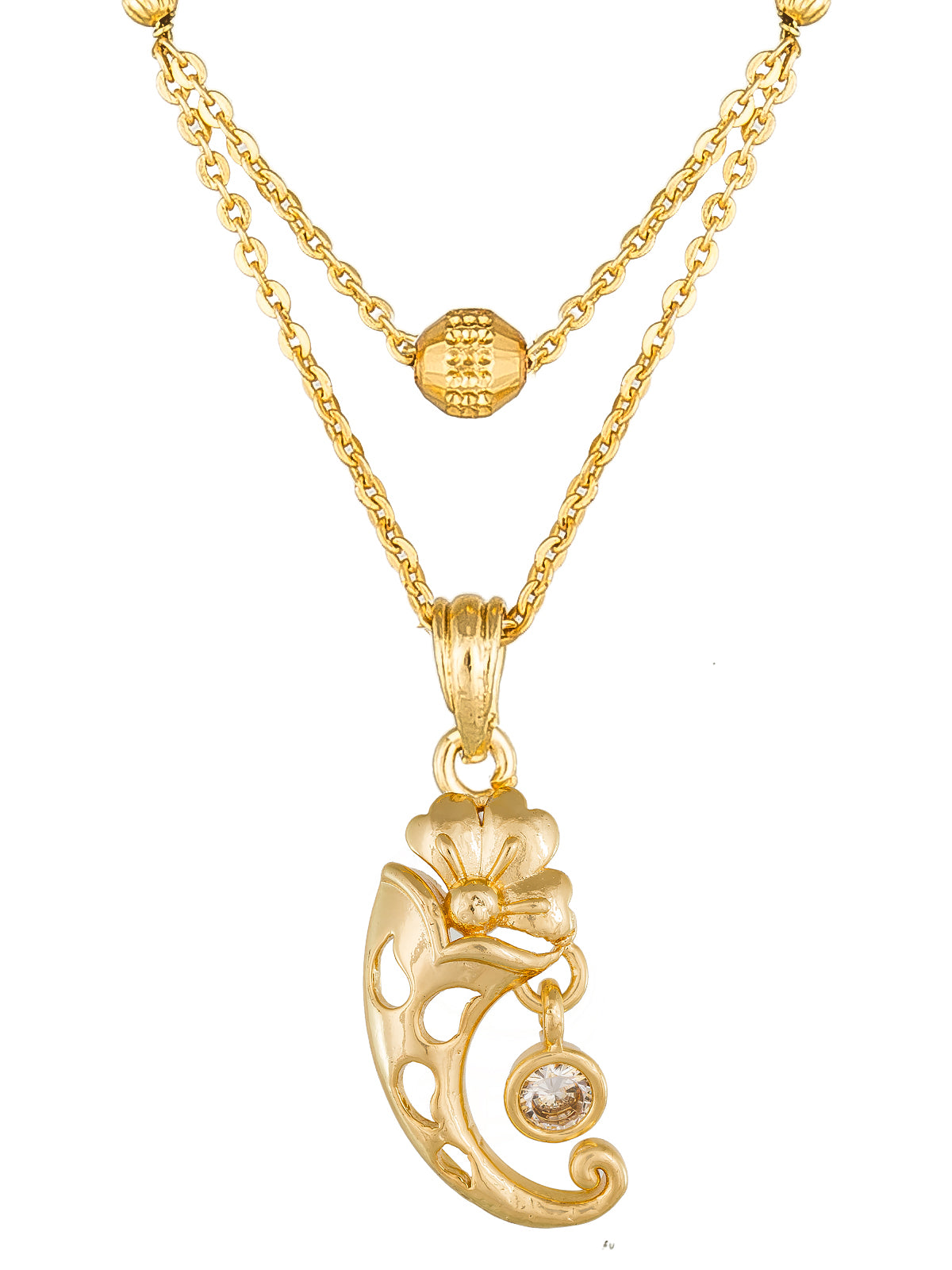 Aadita Gold-Toned Floral Mangalsutra with Black Beads and Stone Pendant for Daily Wear