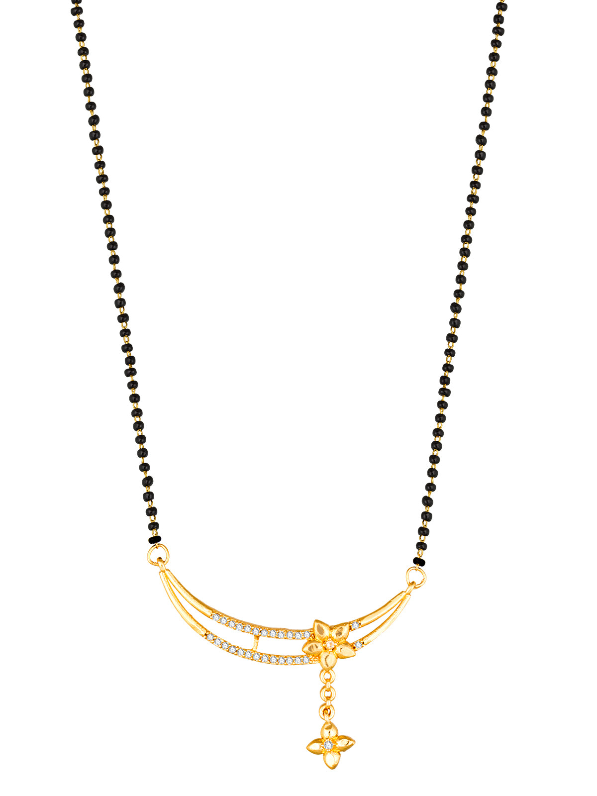 Aadita Office Wear Gold-Toned Floral Crescent Mangalsutra with Black Bead Chain