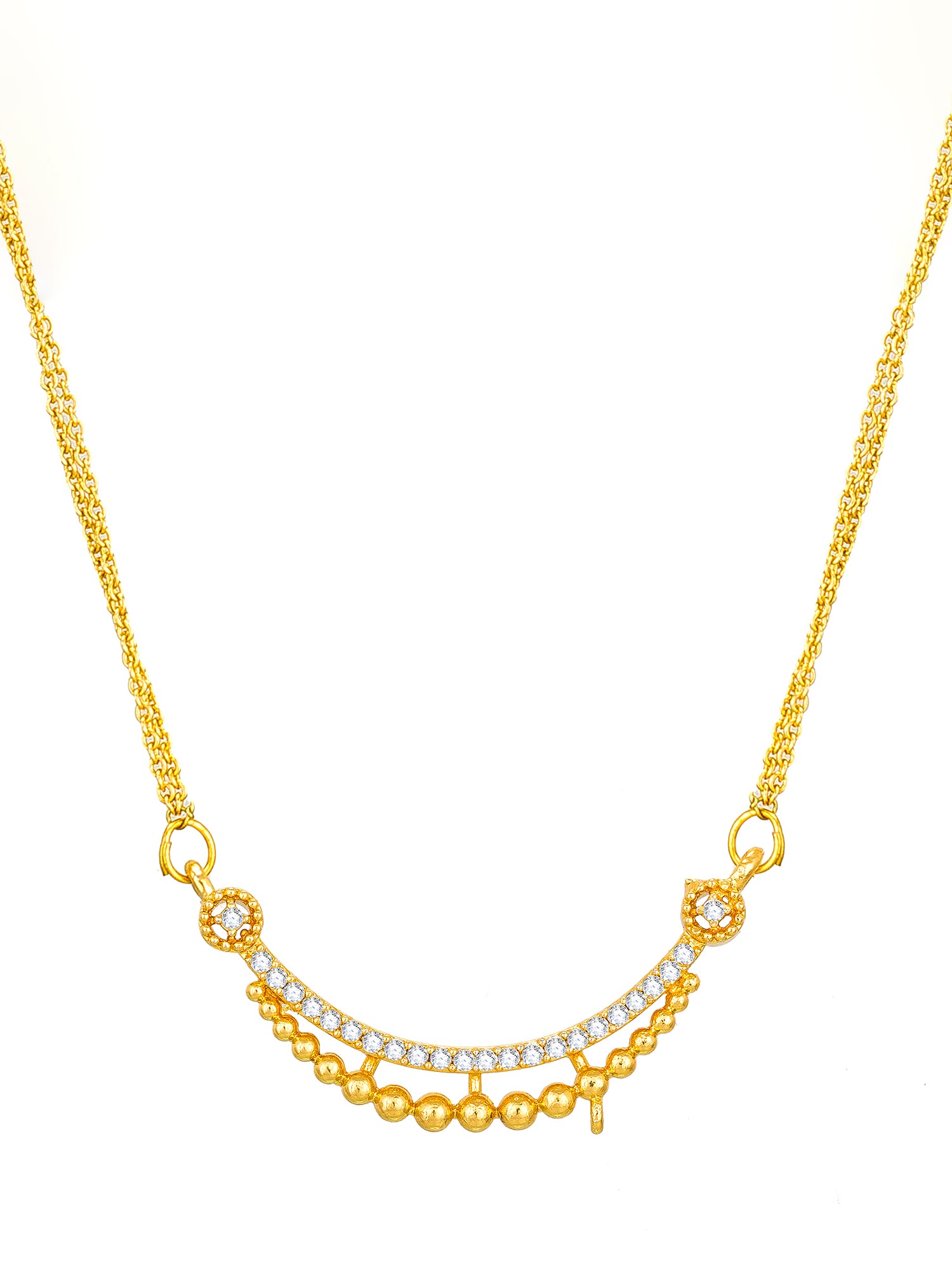 Aadita Daily Wear Gold-Toned Crescent Bar Mangalsutra with Stones and Black Beads Chain