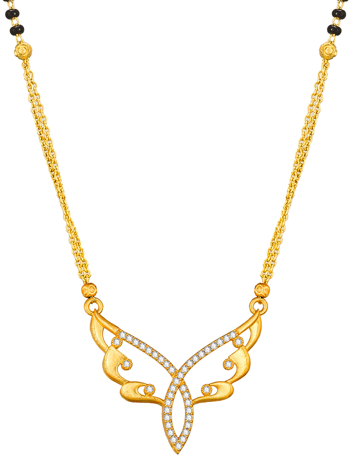 Aadita Gold-Toned Butterfly Wing Mangalsutra with Black Beads and Dual Chain For Special Occasion