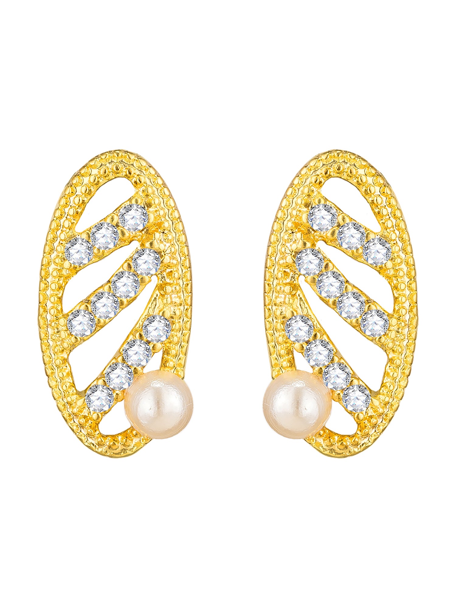 Aadita Festive Wear Gold-Toned Oval Cutwork and Pearl Mangalsutra Set with Black Beads Chain and Matching Earrings
