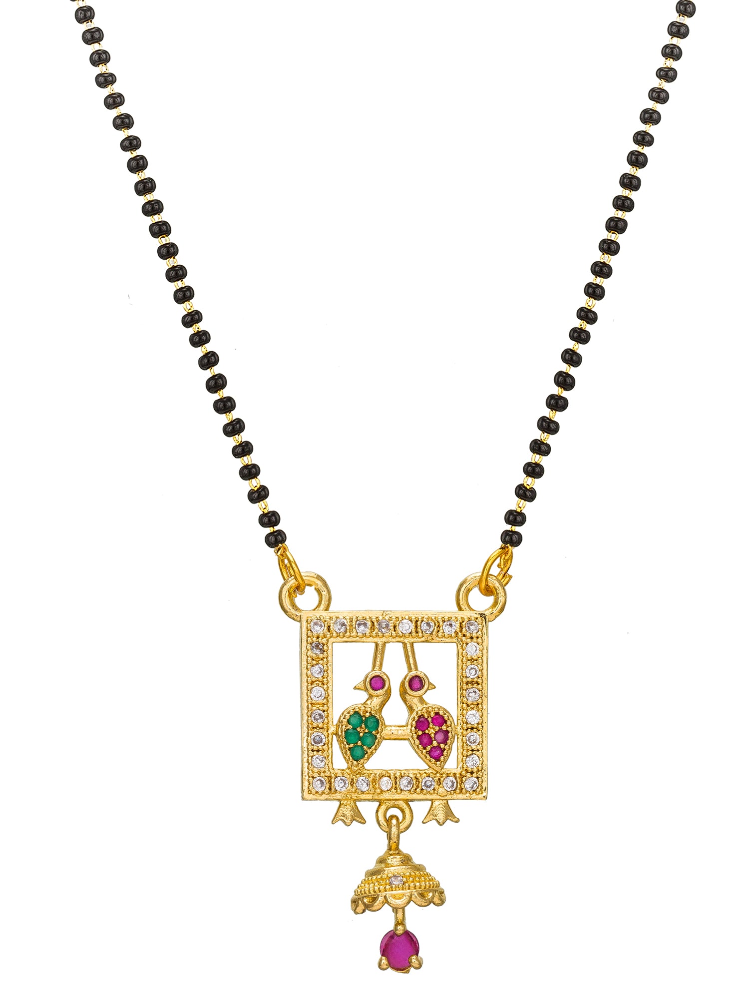 Aadita Gold-Toned Temple Mangalsutra with Double Peacock Pendant Stones For Daily Wear