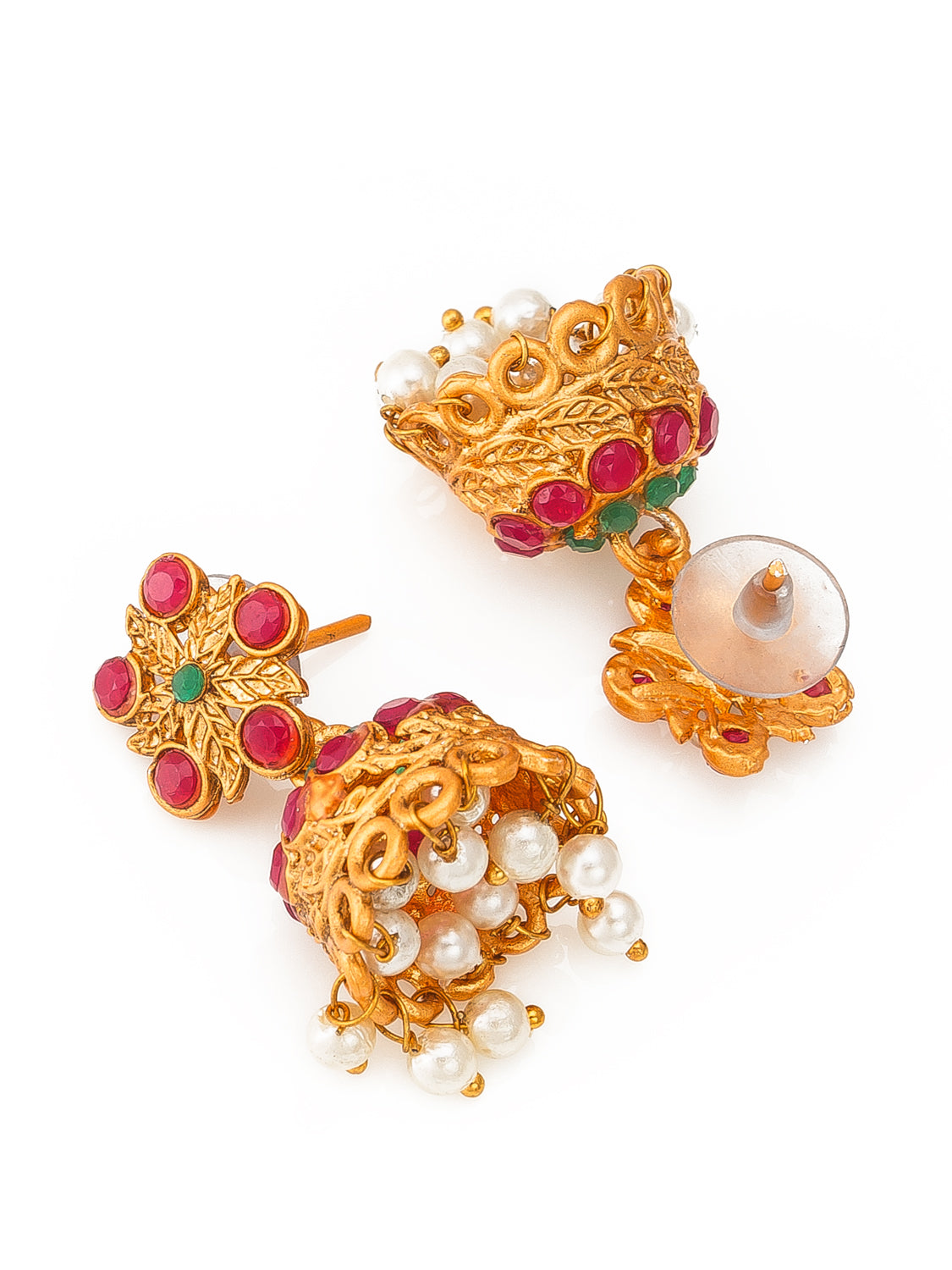Aadita Traditional Temple Haram Dual Necklace Set With Stones And Jhumka Earrings