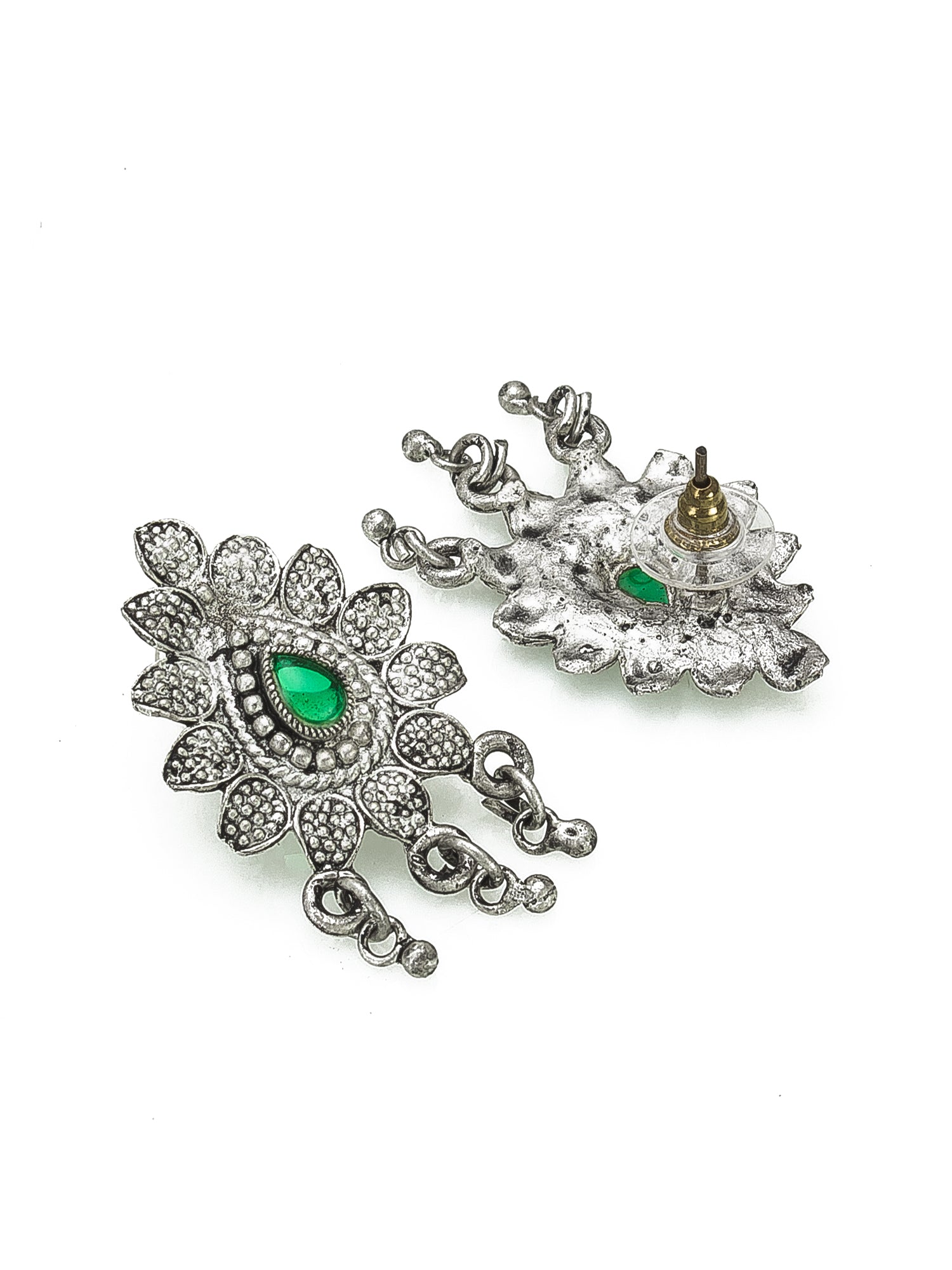 Aadita Navratri Wear Oxidized Silver Pendant Multi-Strand Bead Necklace Set with Floral Stud Earrings