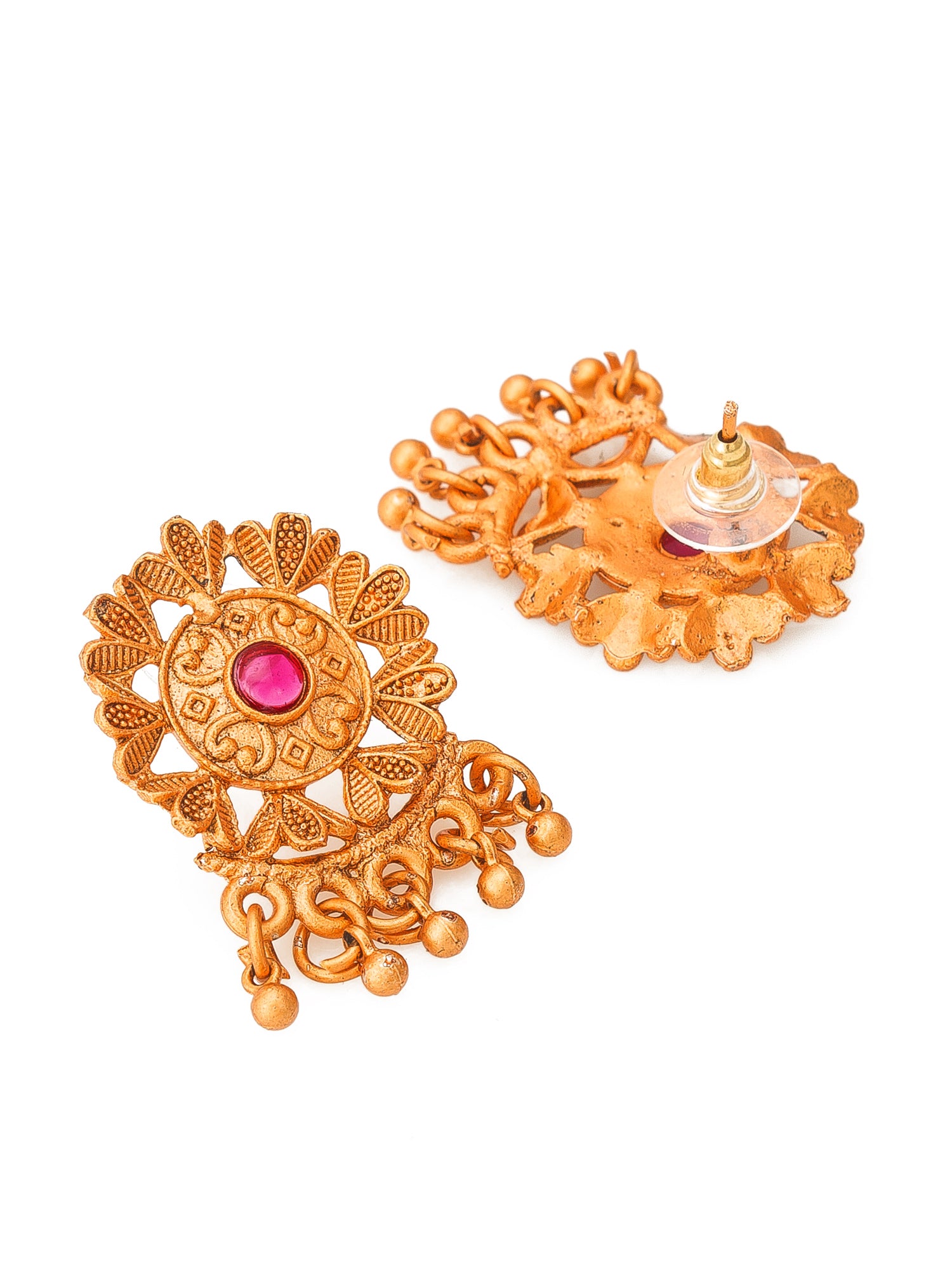 Aadita Antique Gold Circular Floral Choker Necklace Set with Stone and Matching Stud Earrings