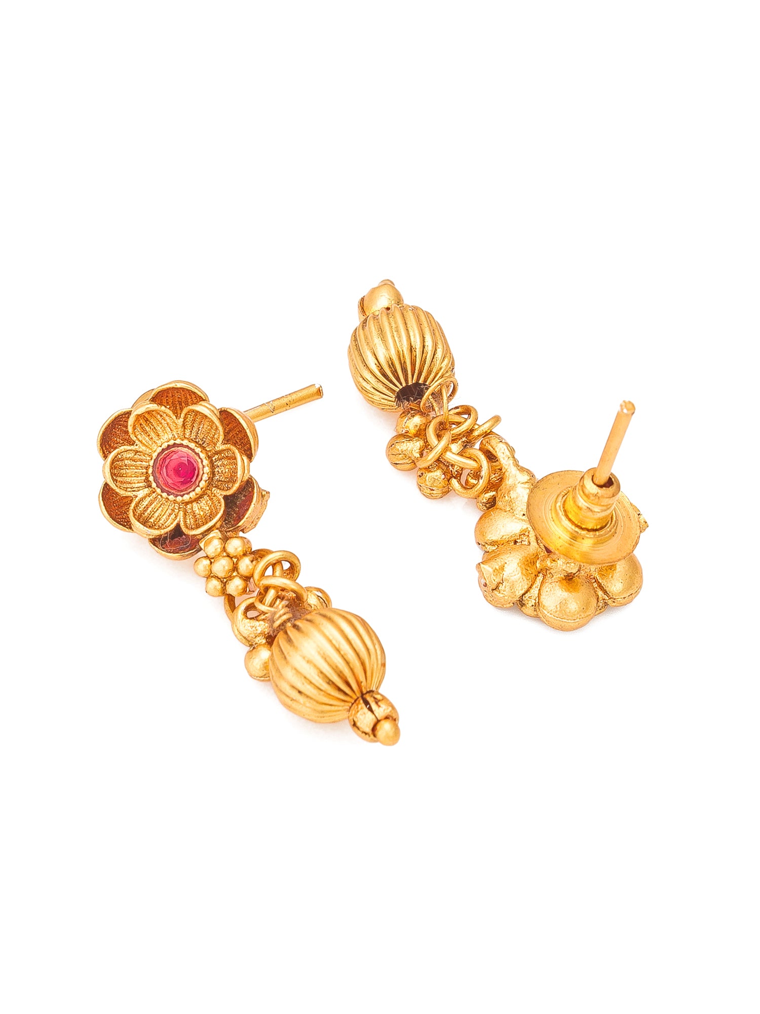 Aadita Gold-Toned Peacock Motif Choker Necklace Set with Kundan Pink Stone Disc Pendant and Drop Earrings