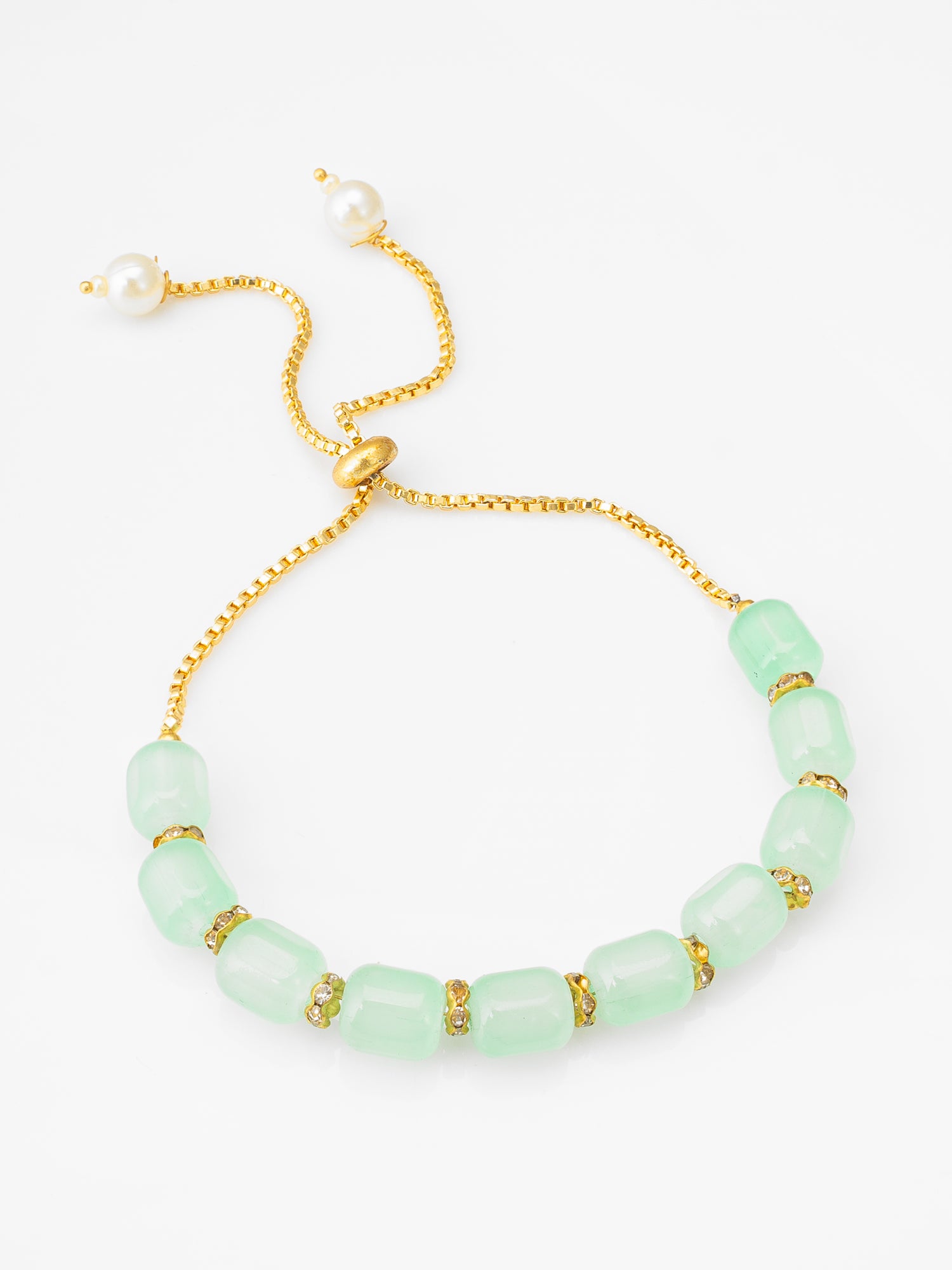 Mint Green Beaded Meenakari Pendant Necklace and Adjustable Bracelet Set