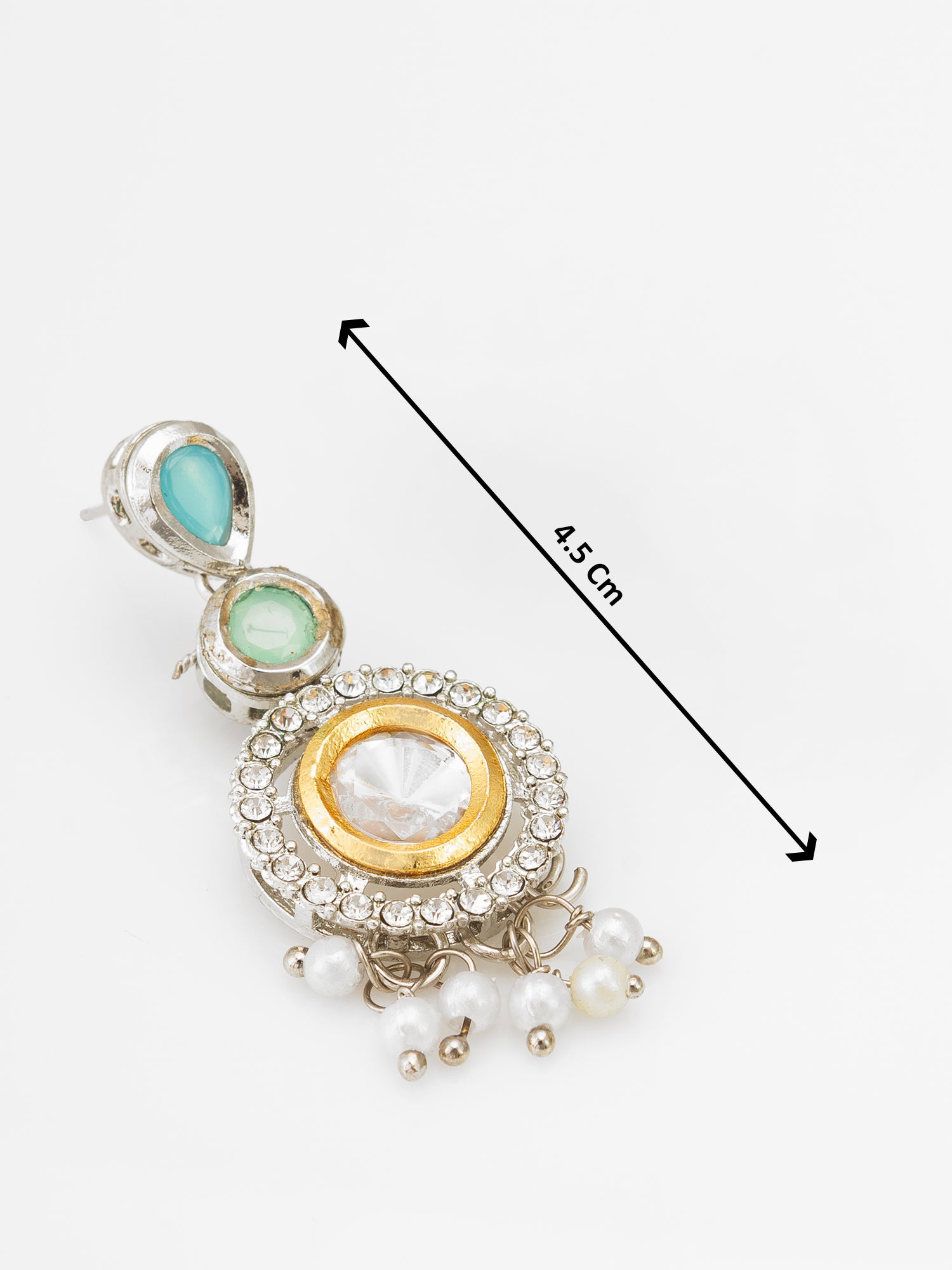 Elegant Silver-Plated Kundan and Teal-Mint Drop Pearl Necklace Set