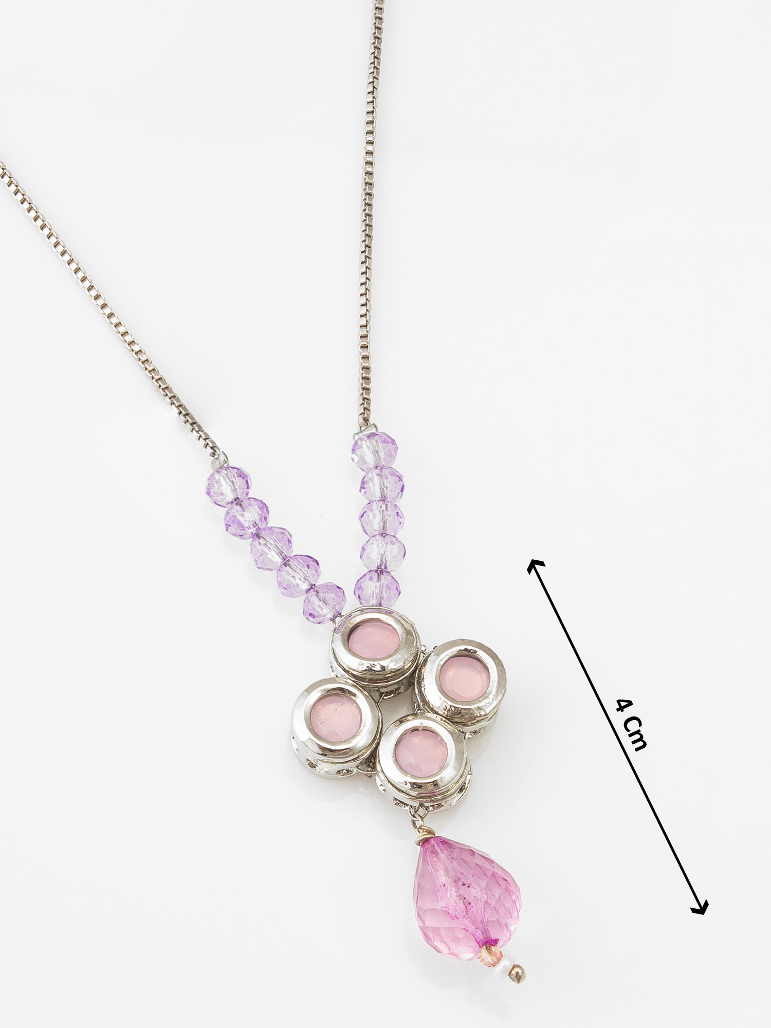 Aadita Silver-Tone Necklace with Pink Kundan and Crystal Beads for Women & Girls