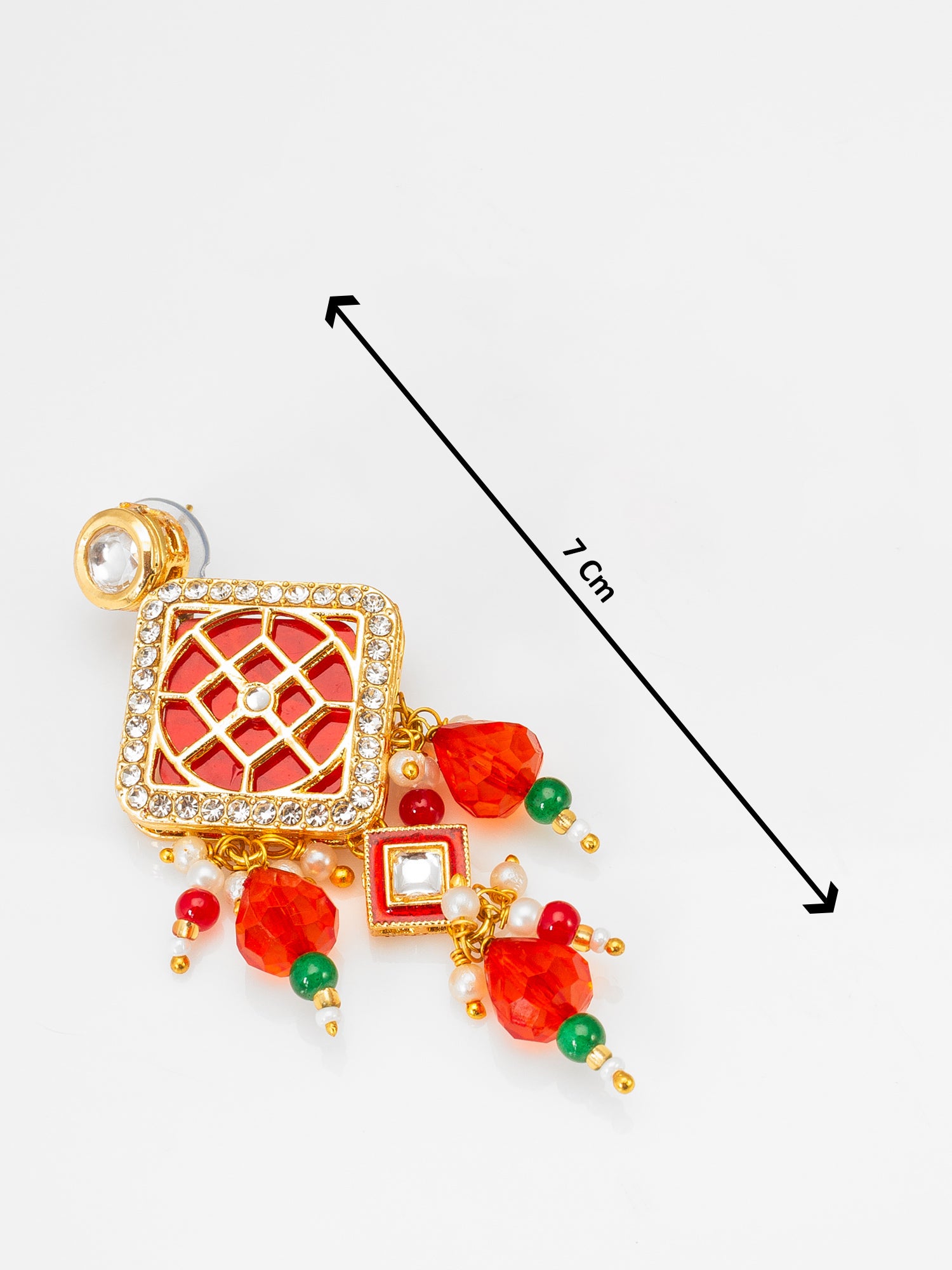 Aadita White Pearl Multi-Strand Long Kundan Necklace Set with Square Geometric Pendant and Earrings