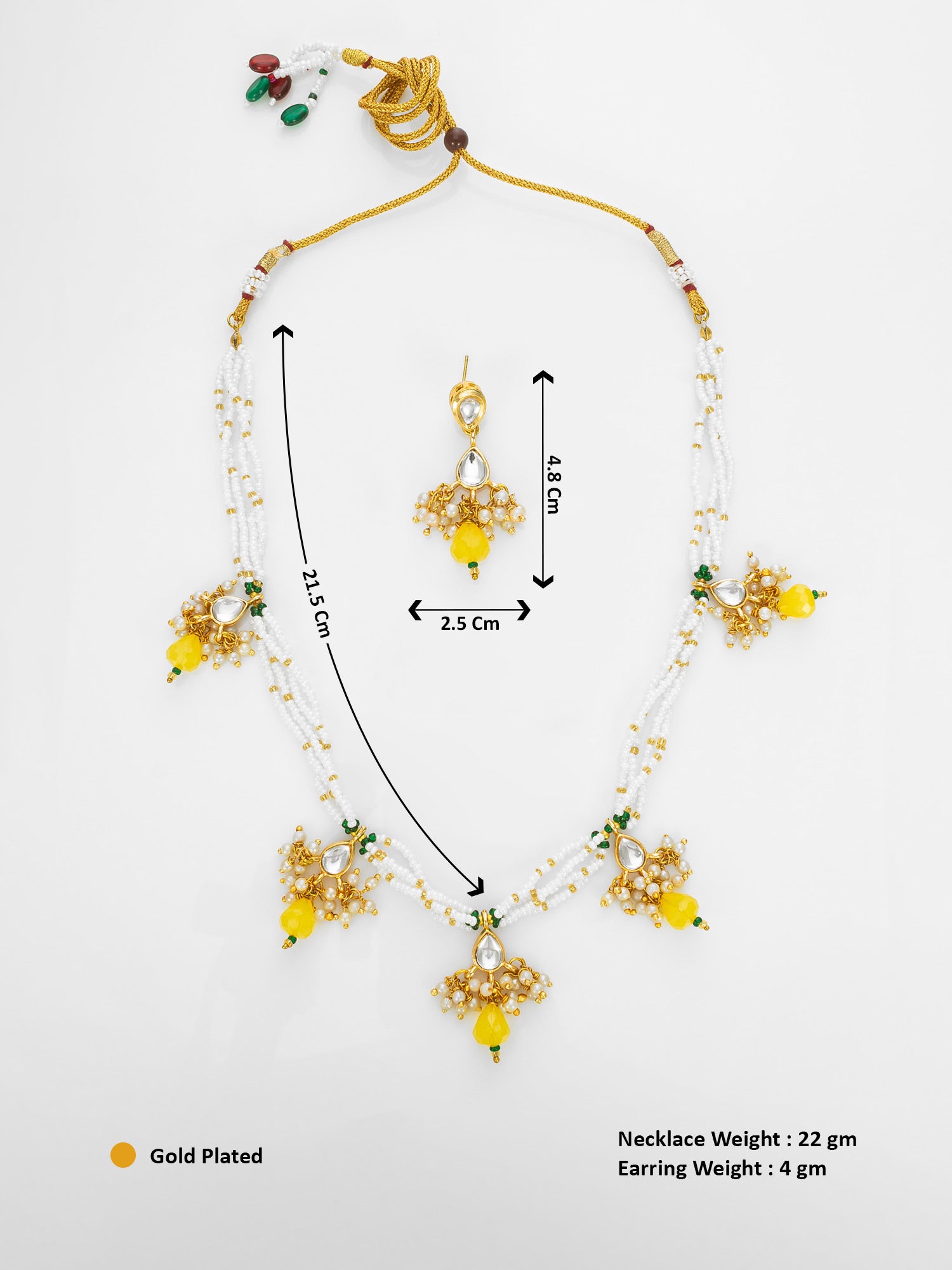 Aadita Gold Plated Pearl Beaded Yellow Stone Designer Traditional Necklace Set for Women