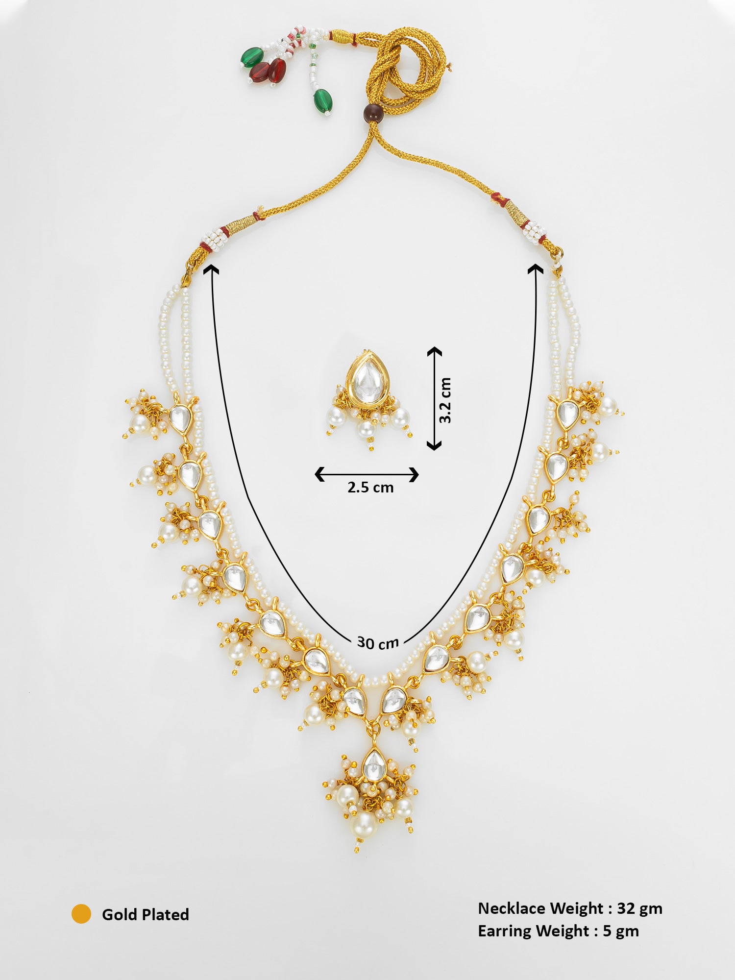 Aadita Gold Plated White Kundan Pearl Bridal Necklace Set for Women