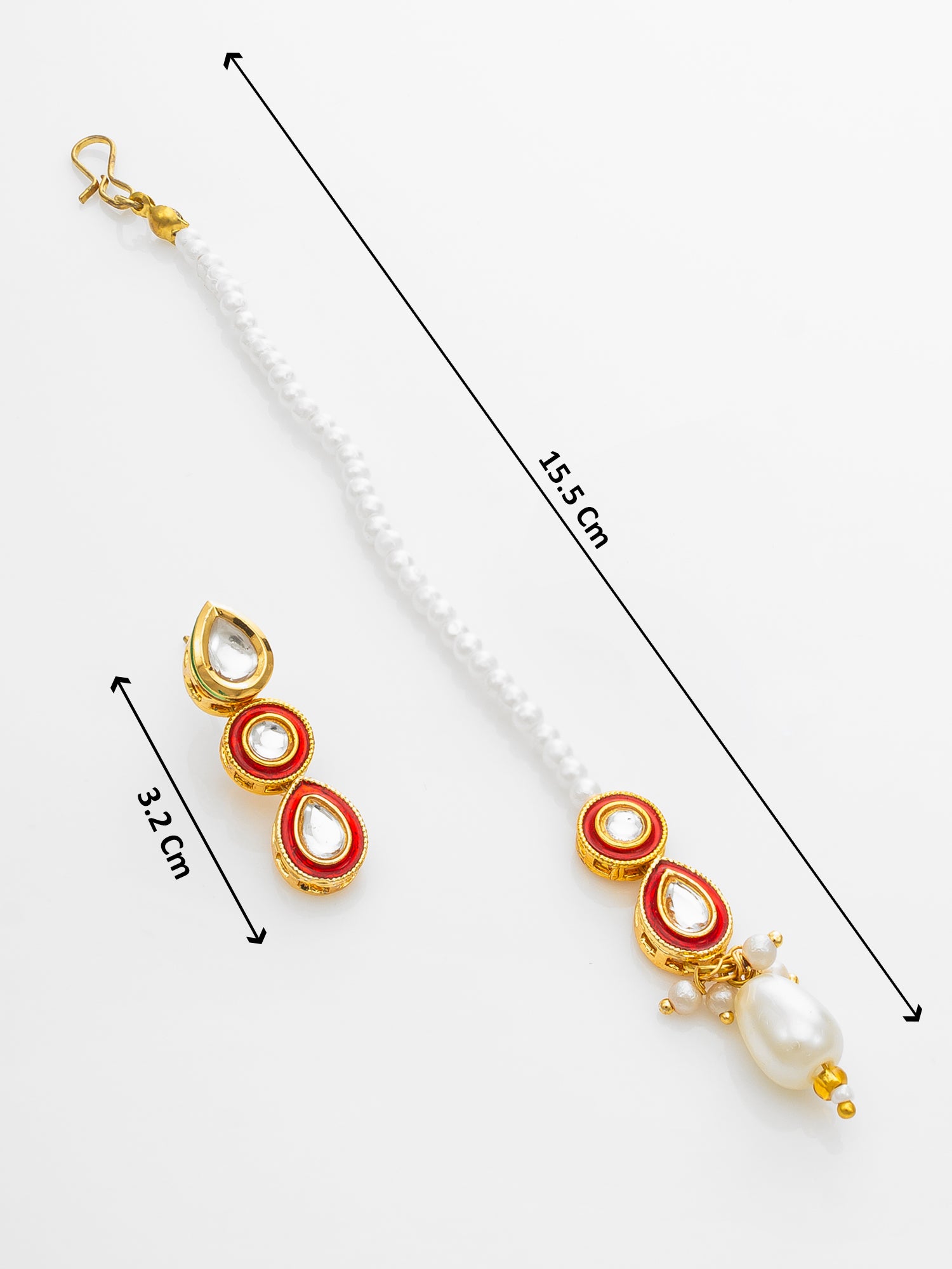Aadita Red & White Kundan Pearl Choker Necklace Set with Maang Tikka for Women