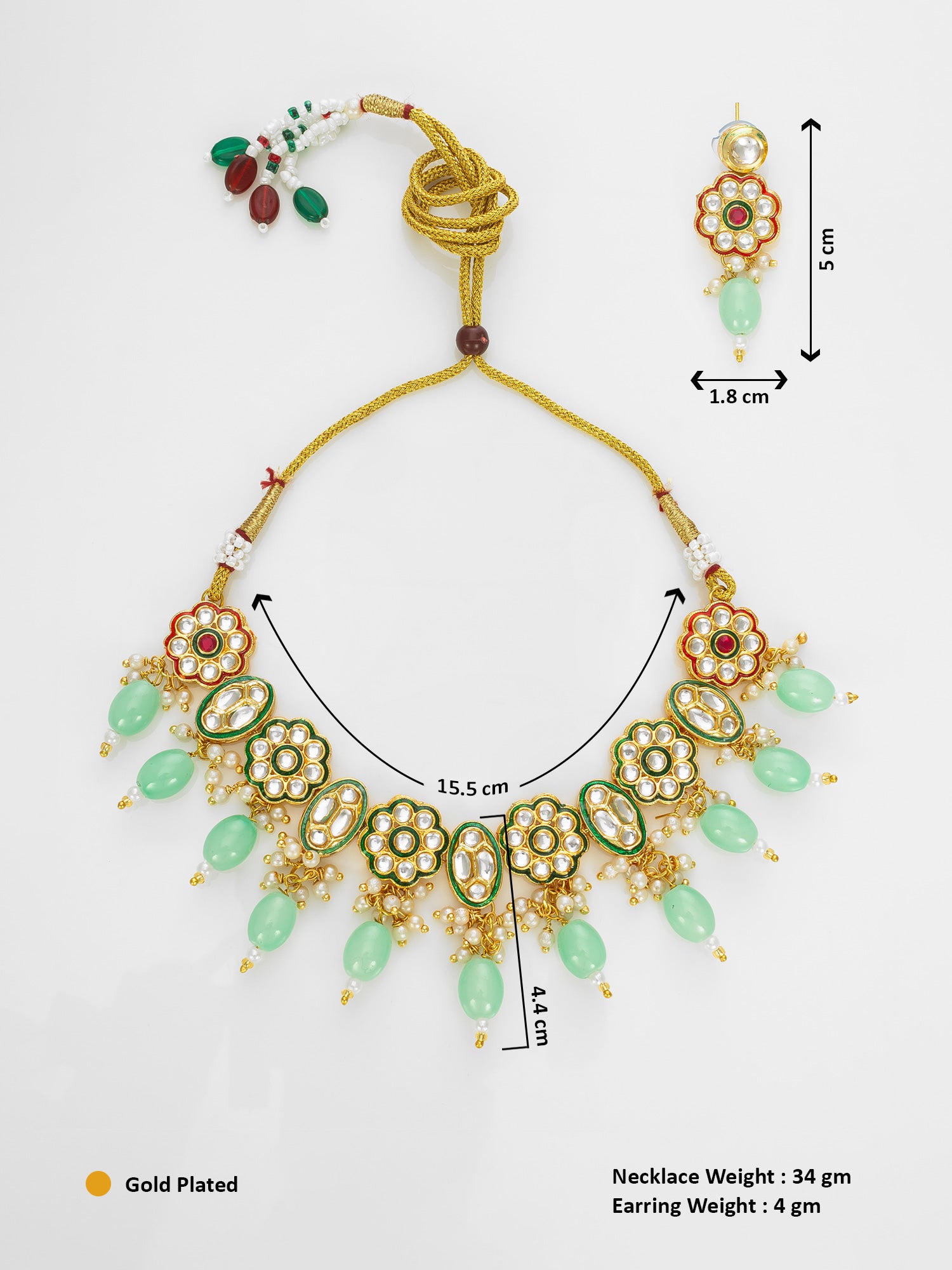 Aadita Gold Plated Mint Green Kundan Necklace Set for Women