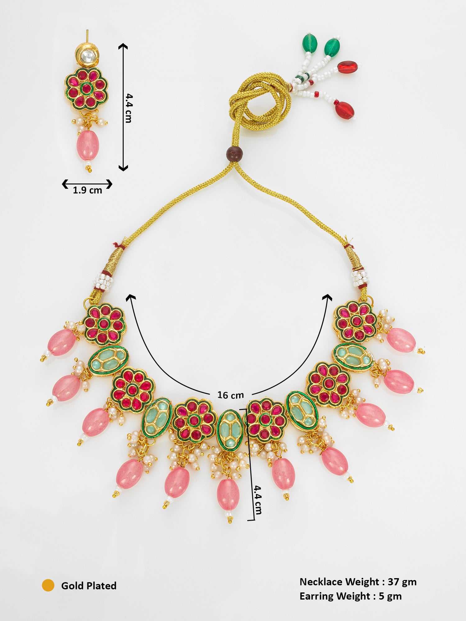 Aadita Gold Plated Kundan Floral Pink Beaded Necklace Set for Women