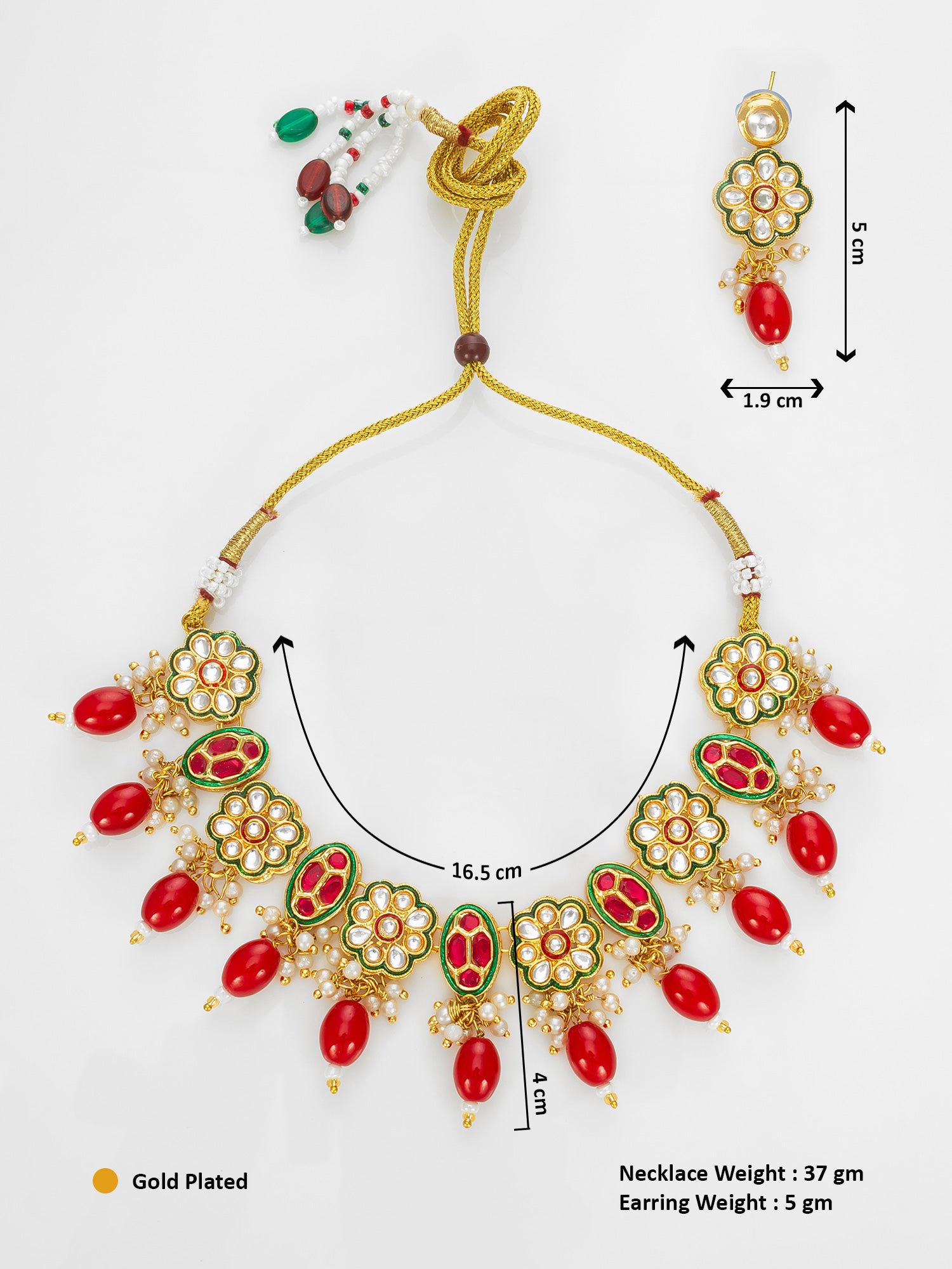Aadita Gold Plated Kundan Floral Necklace Set with Red Beads