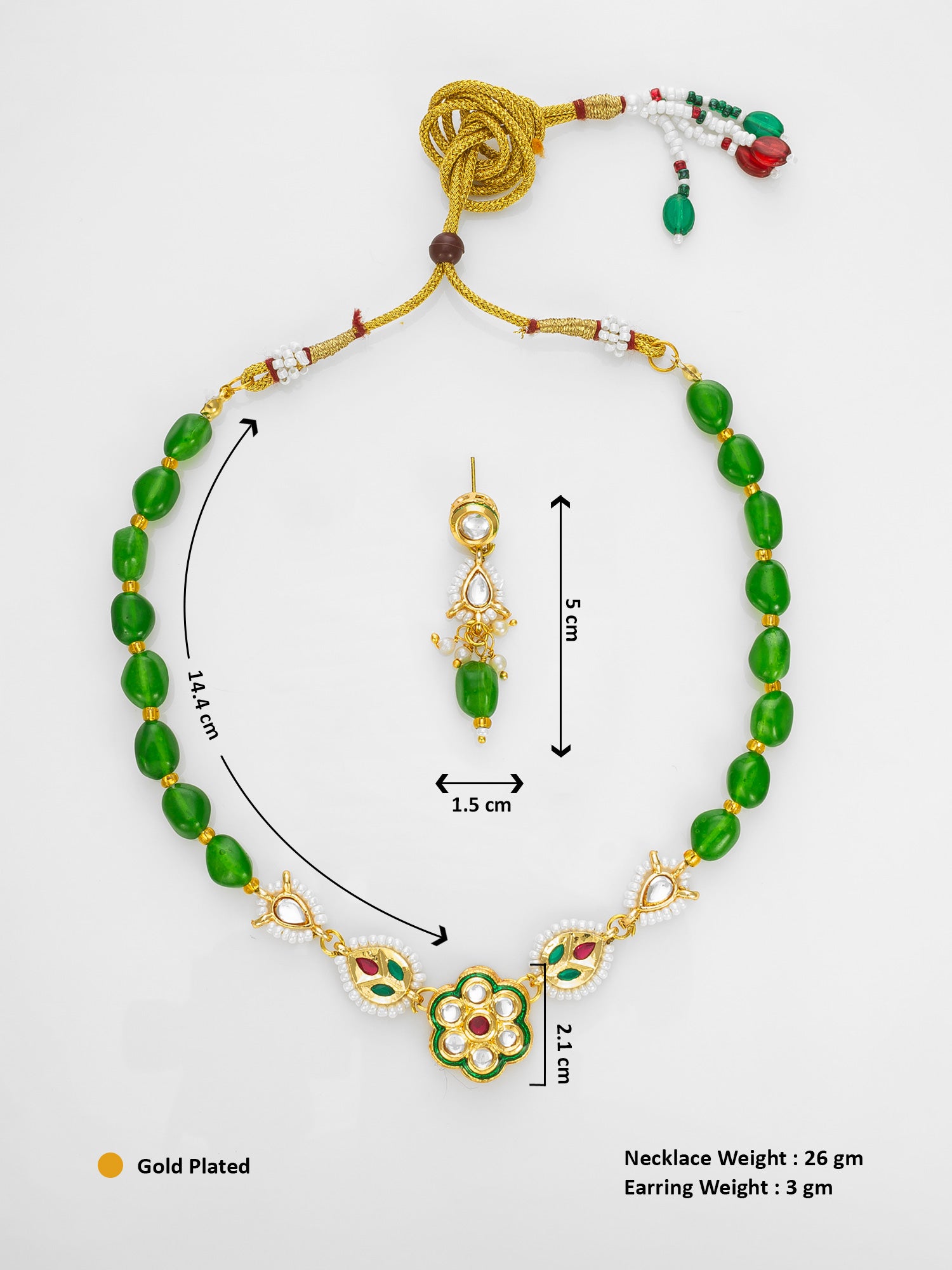 Aadita Gold Plated Green Beaded Kundan Necklace Set for Women