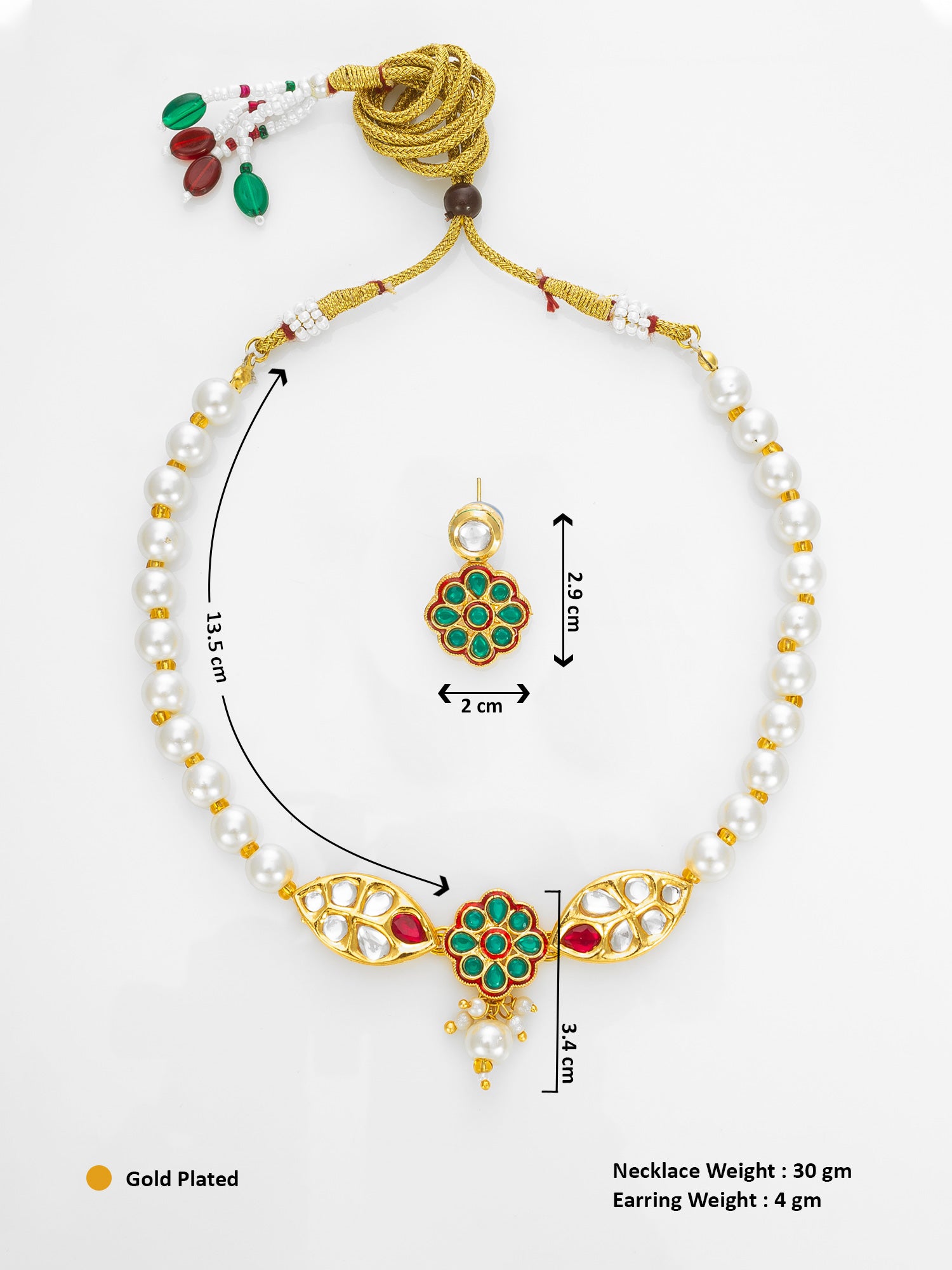 Aadita Gold Plated White Pearl Beaded Traditional Necklace Set