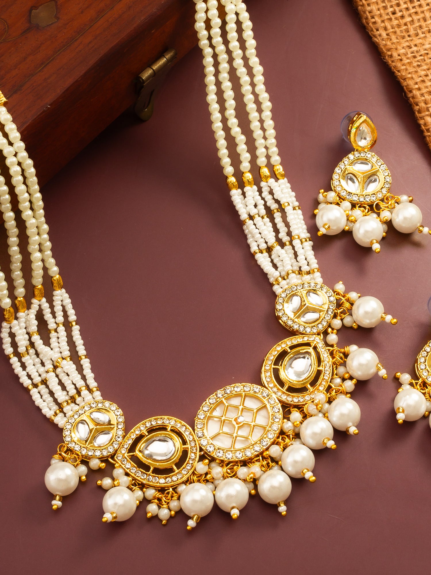 Aadita Gold Plated Kundan and Multi-Strand Pearl Choker Set