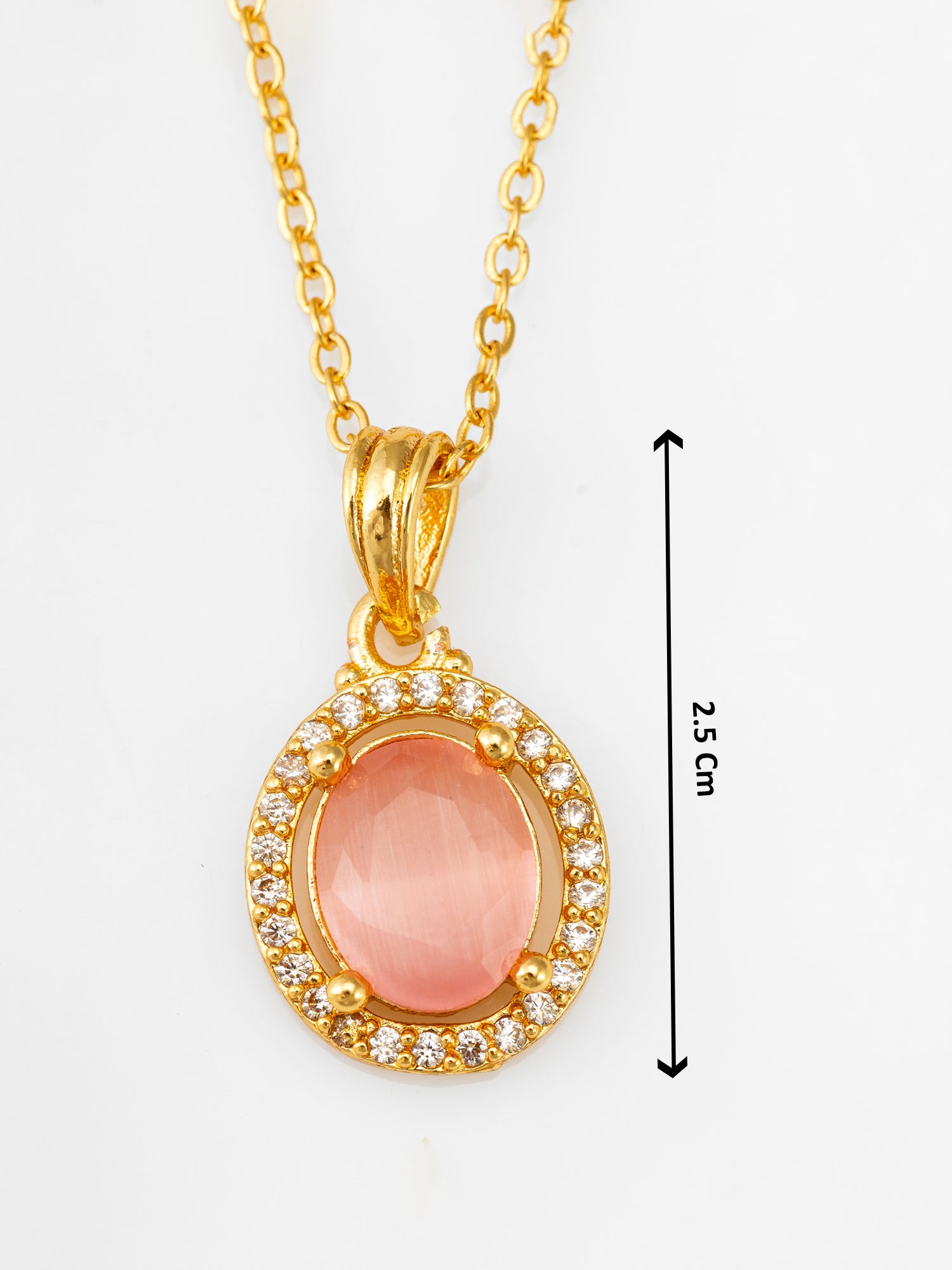 Aadita Gold Plated Oval Pink Stone Halo Pendant Necklace