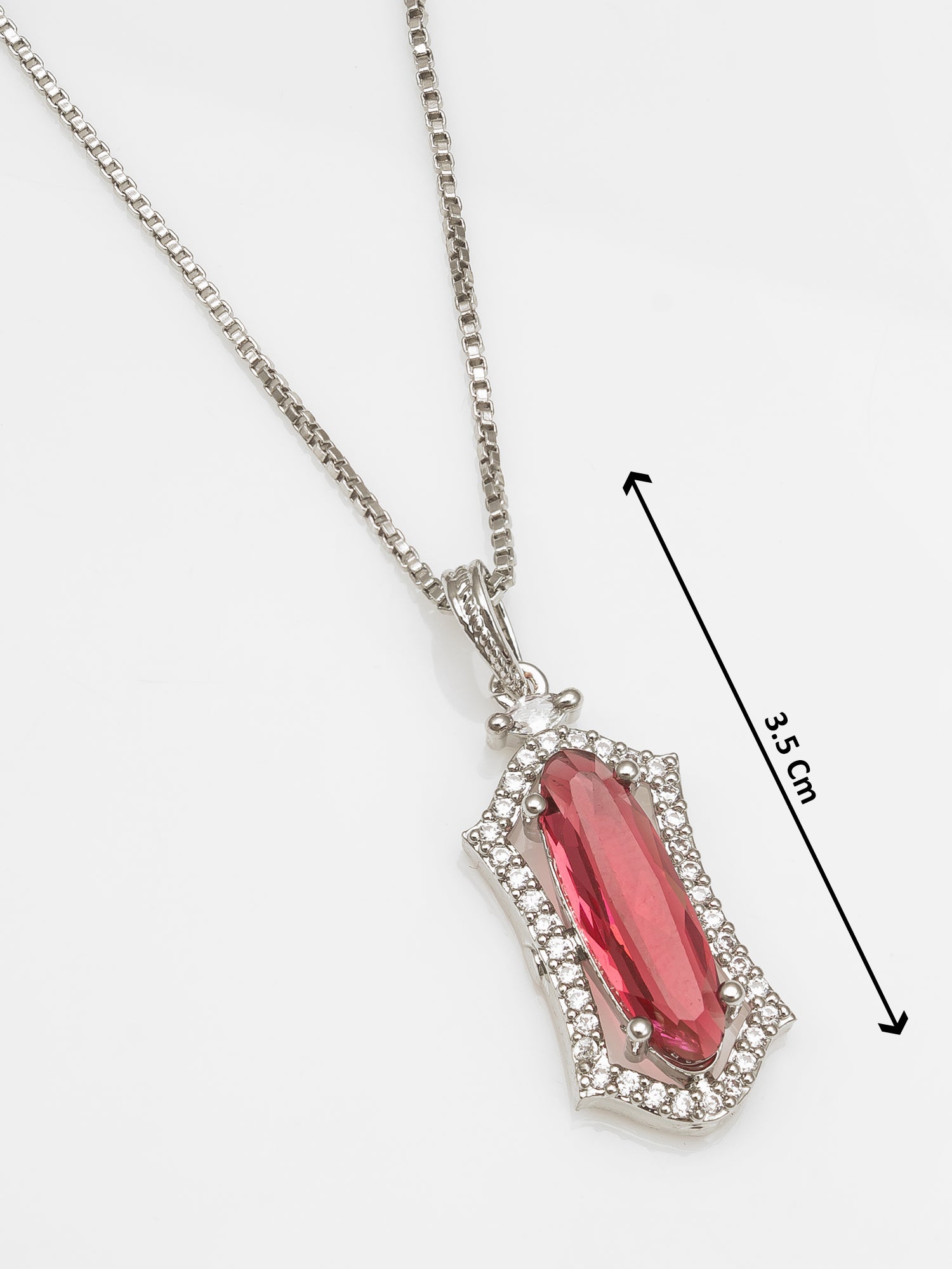 Aadita Silver-Plated Red Stone Designer Pendant Chain for Women & Girls