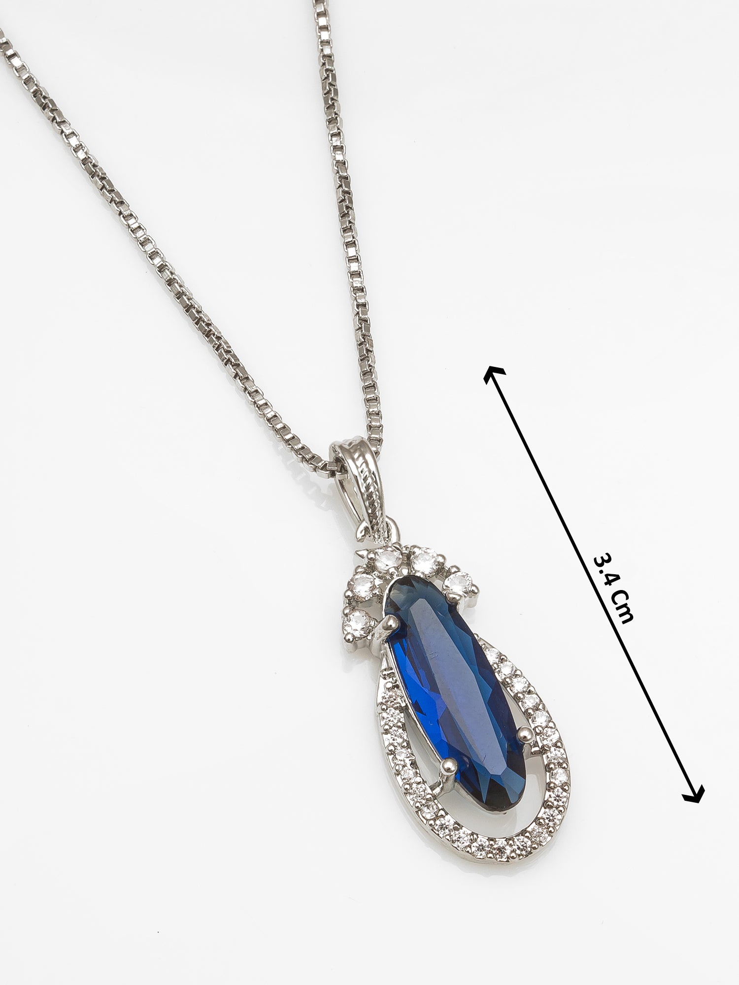 Aadita Silver-Plated Blue Stone Pendant Chain for Women & Girls