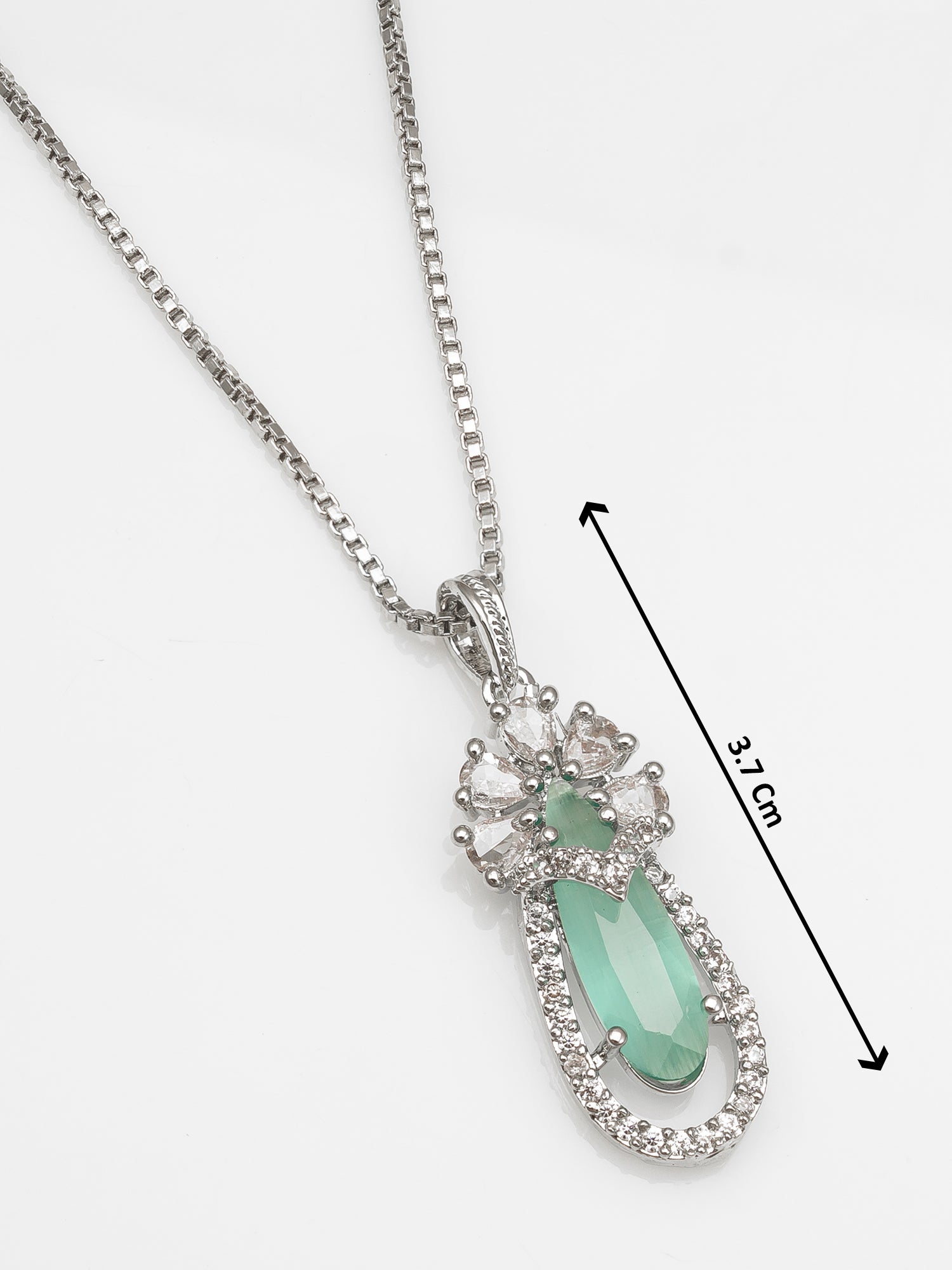 Aadita Silver-Plated Green Stone Pendant Chain for Women & Girls