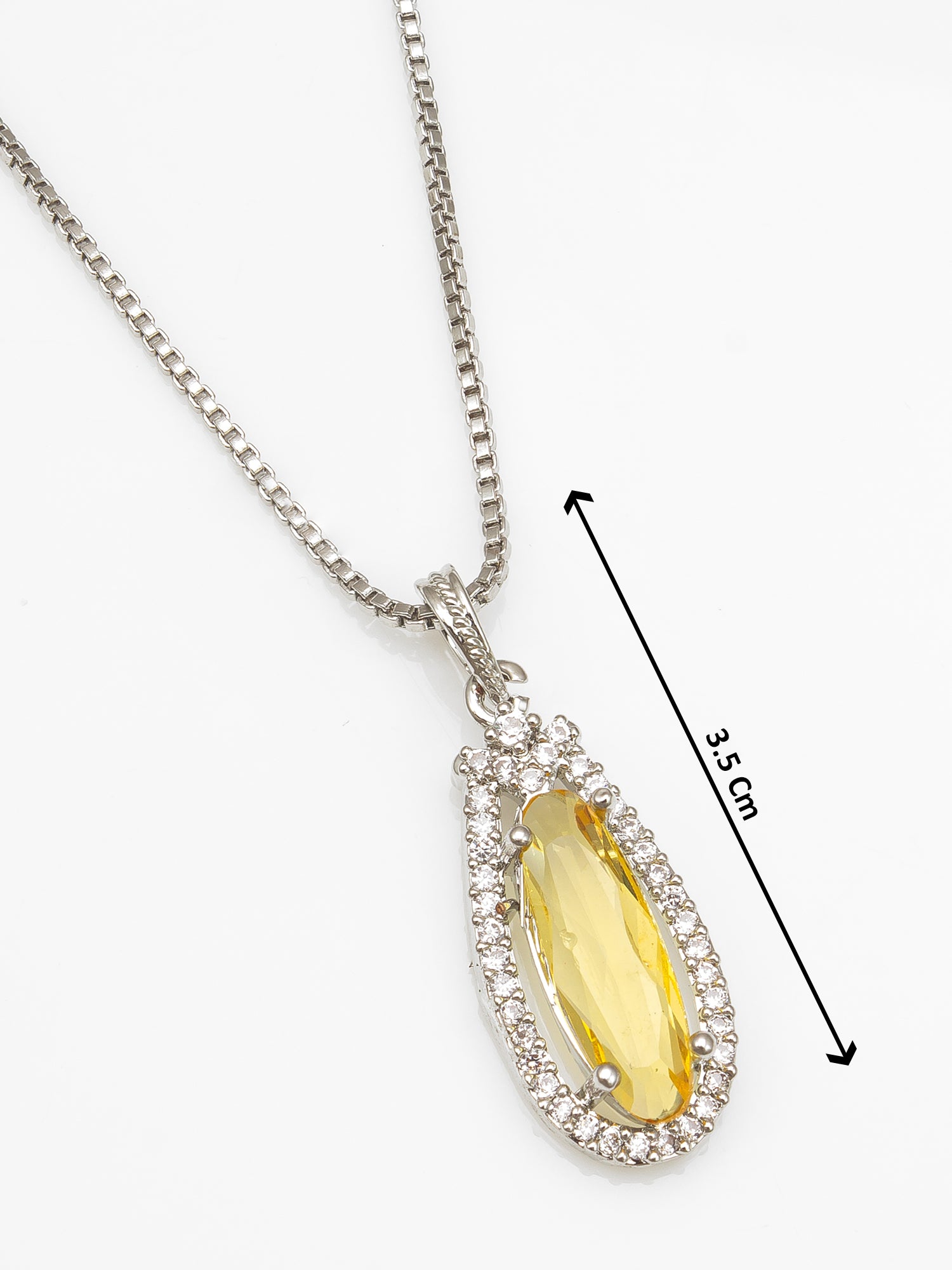Aadita Silver-Plated Yellow Crystal Pendant Chain for Women & Girls