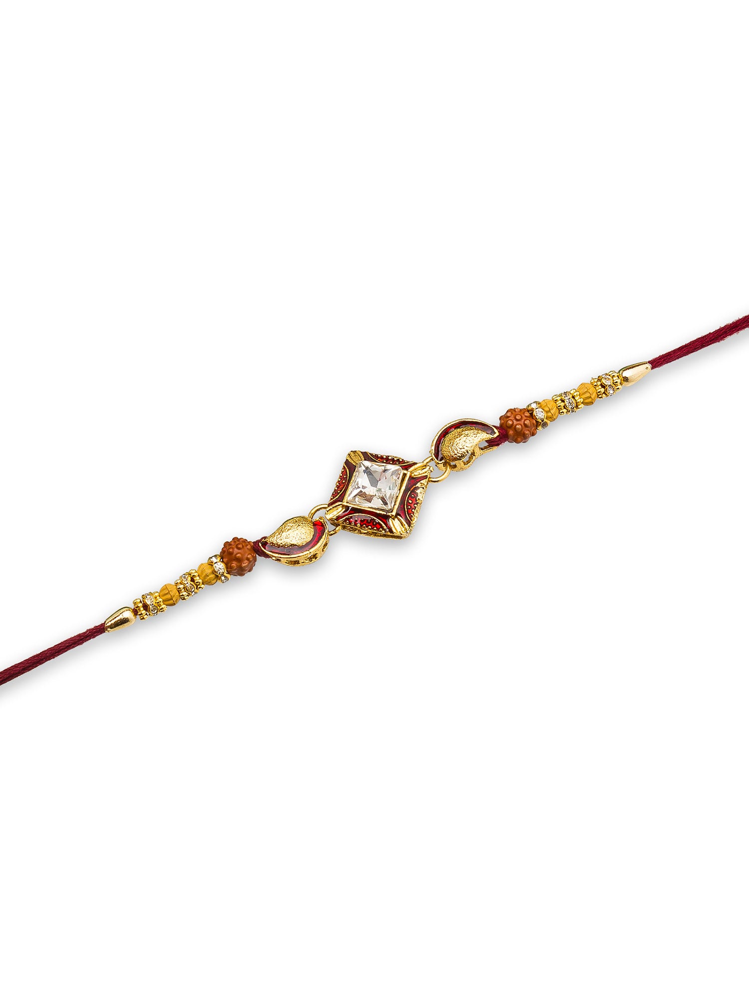 Aadita Gold-Plated Rudraksh Rakhi with Kundan Centerpiece