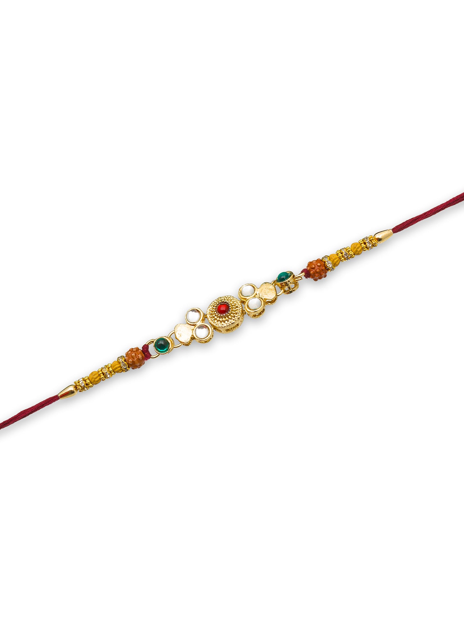 Aadita Multistone Designer Rakhi with Rudraksh and Kundan Work