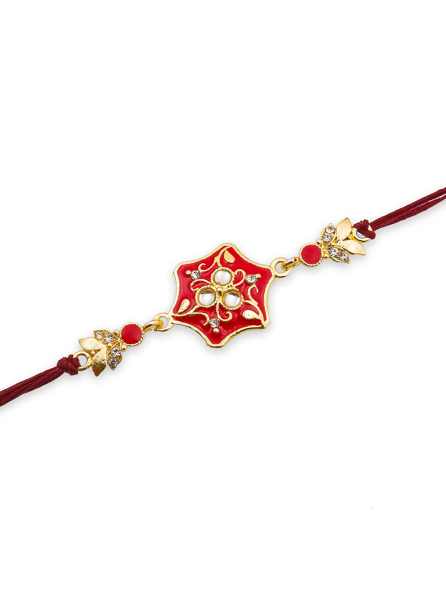 Aadita Red Enamel Floral Rakhi with Stone Work for Brother