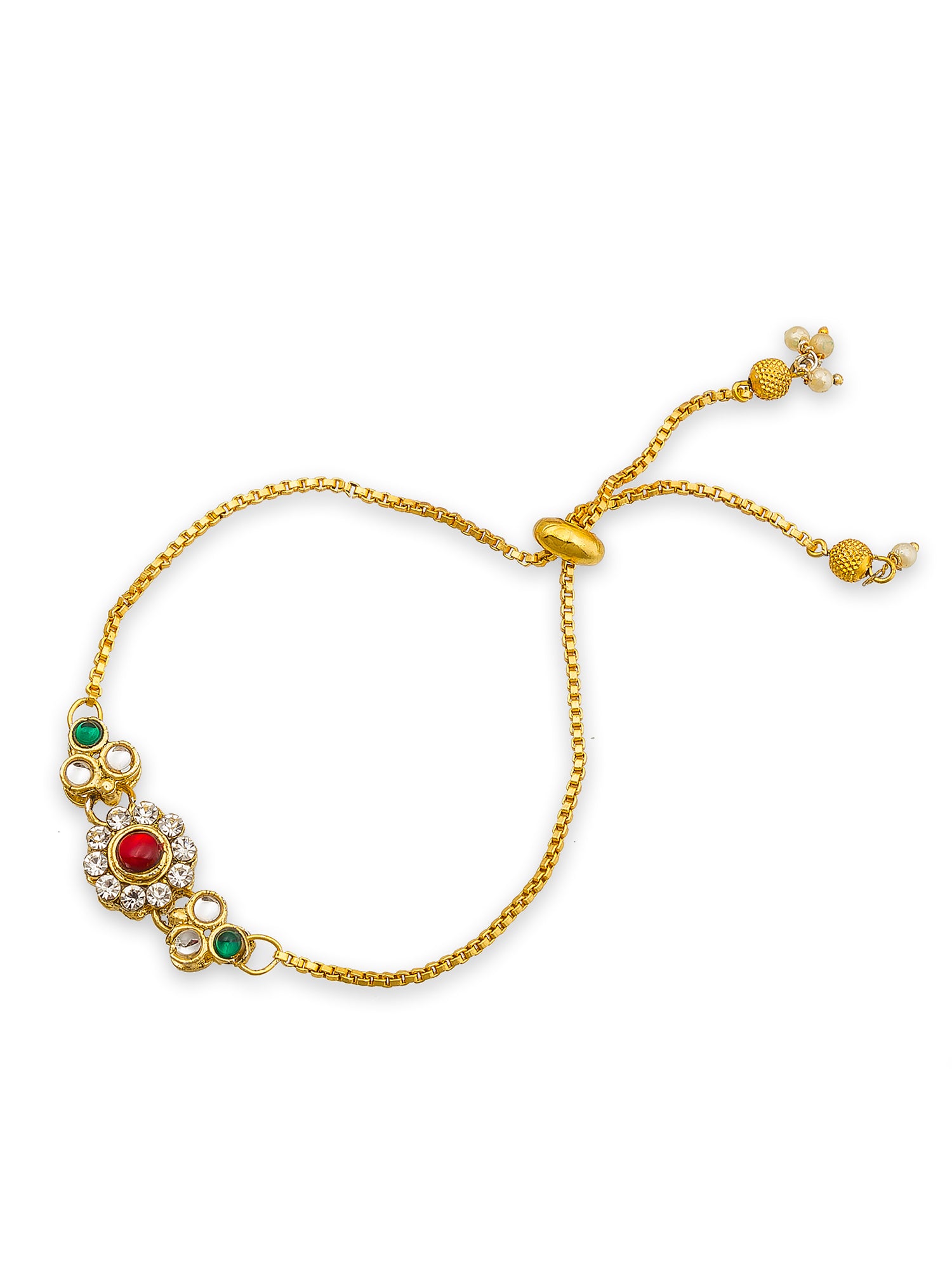 Aadita Bhaiya Bhabhi Rakhi Set with Red-Green Beads & Kundan Work