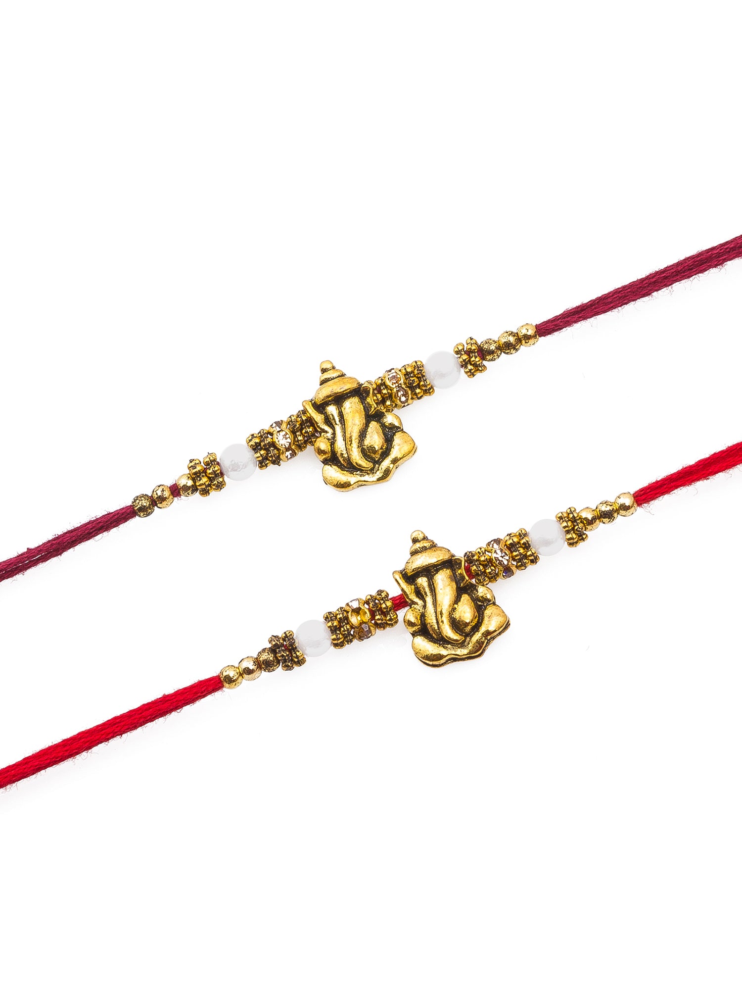 Aadita Golden Ganesh Rakhi Pair with Beads – Traditional Combo Rakhi Set
