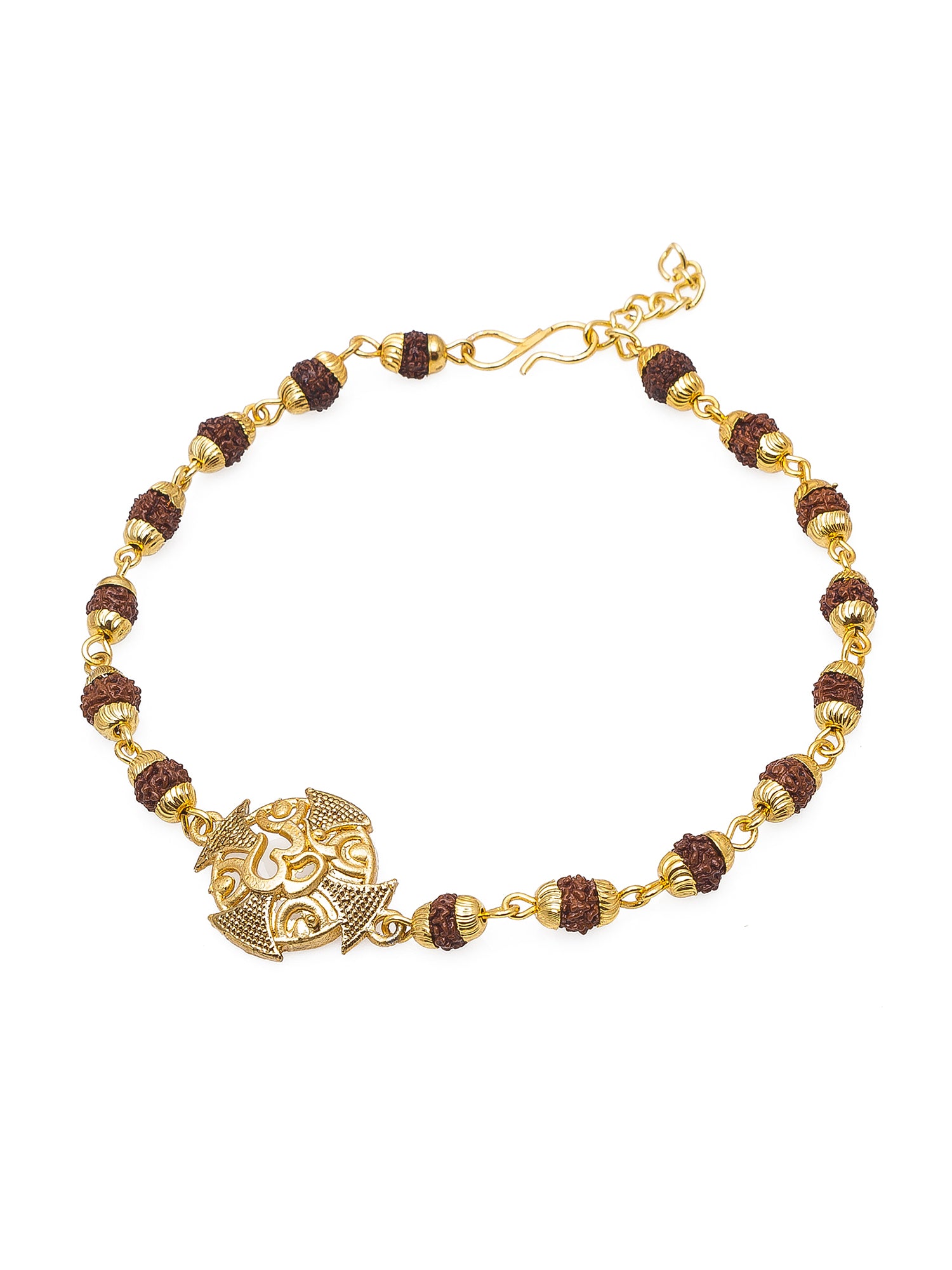 Aadita Om Rudraksh Bracelet Rakhi with Designer Center Charm – Gold Plated