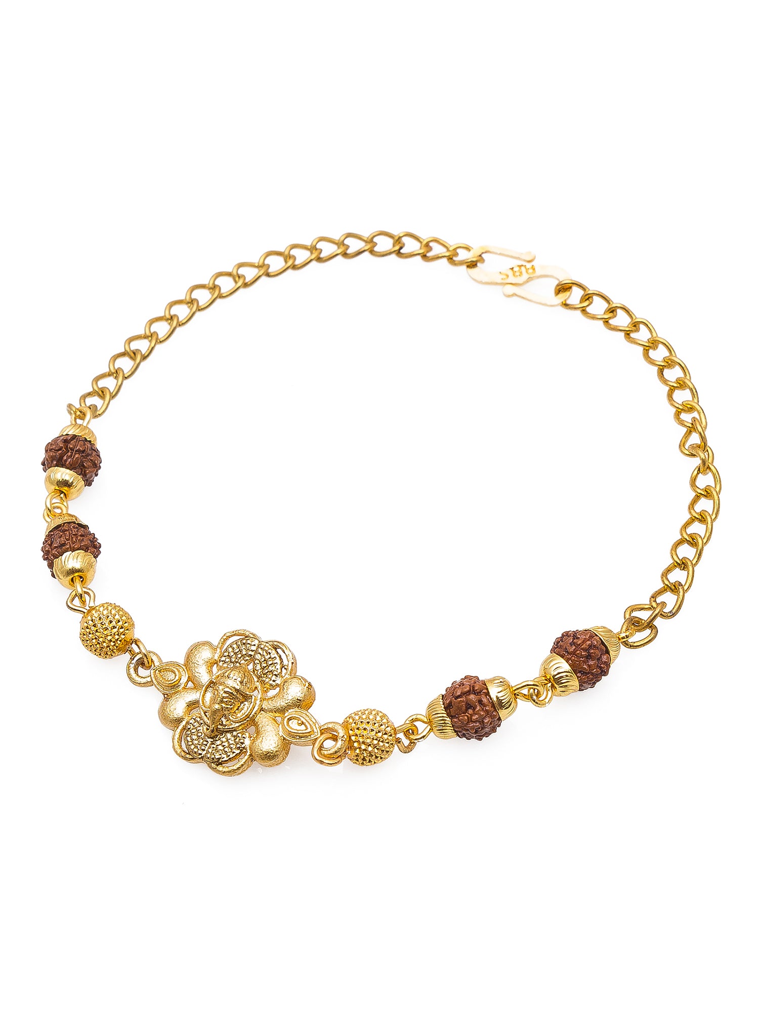 Aadita Ganesh Rudraksh Bracelet Rakhi with Floral Motif – Gold Plated
