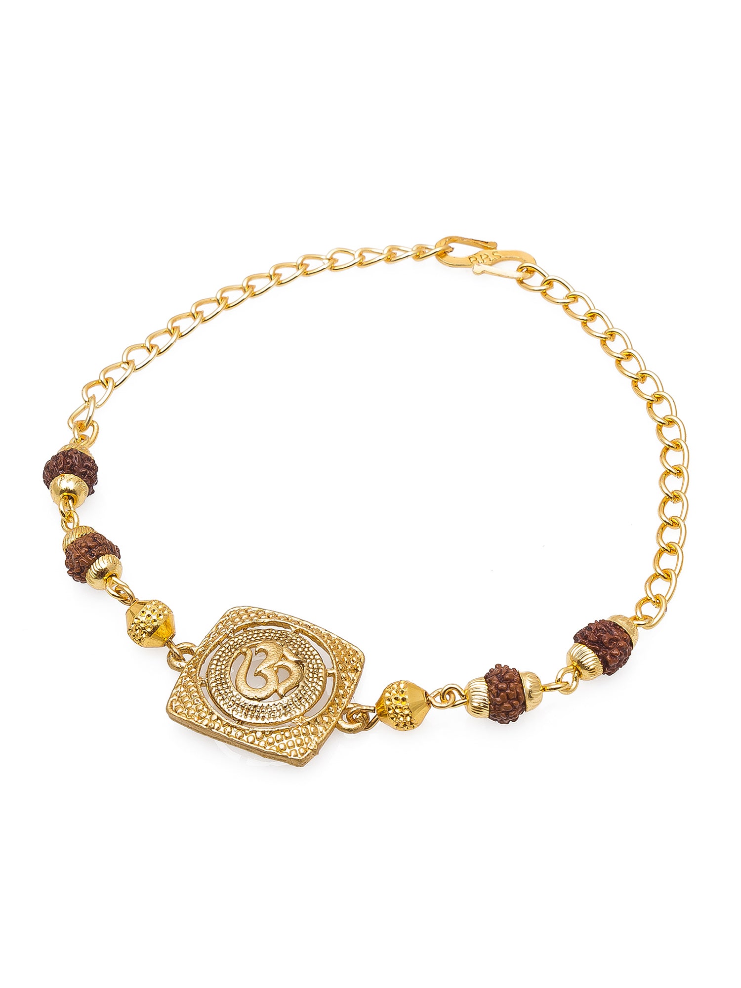 Aadita Om Design Gold Plated Bracelet Rakhi with Rudraksh Beads