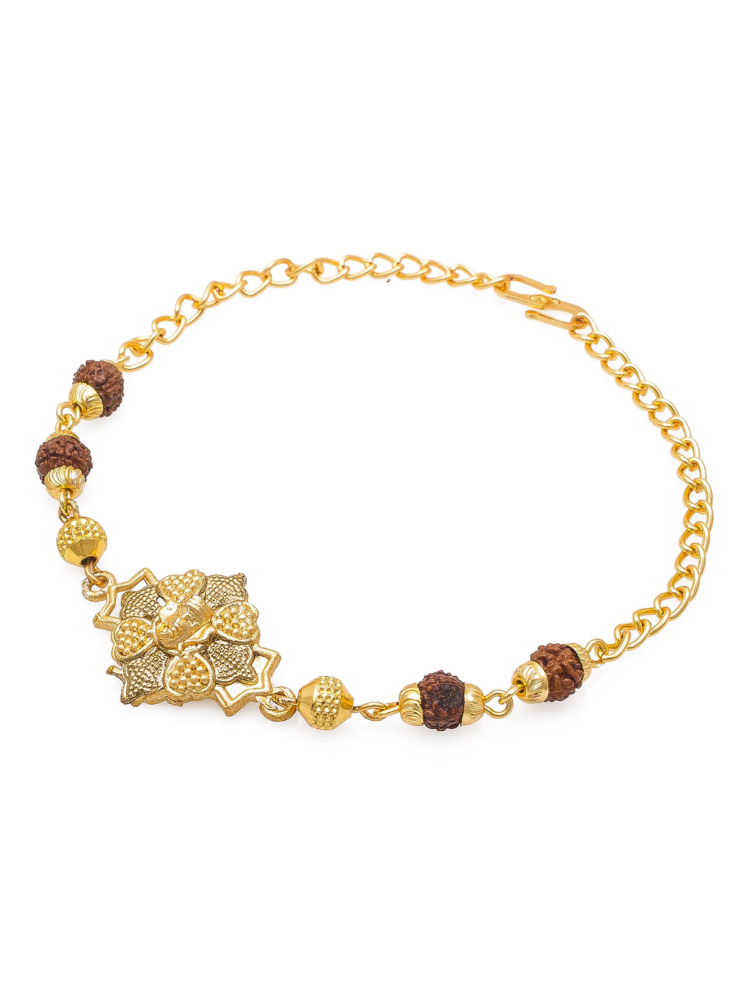 Aadita Floral Gold Plated Bracelet Rakhi with Rudraksh Beads