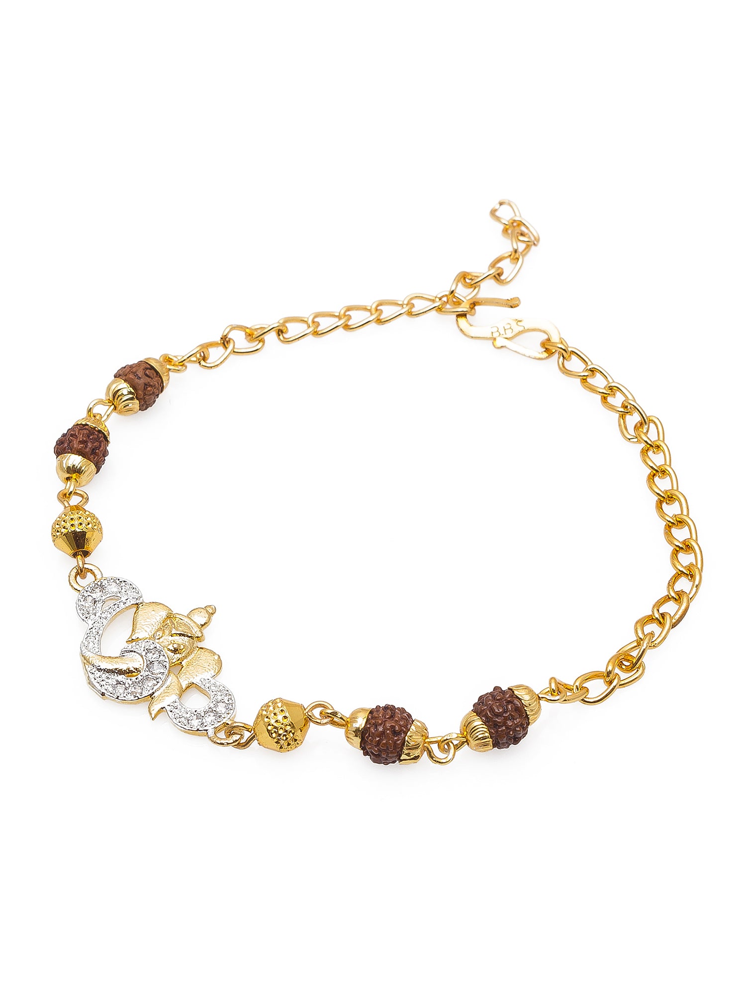 Aadita Dual-Tone Ganesha Bracelet Rakhi with Rudraksh Beads
