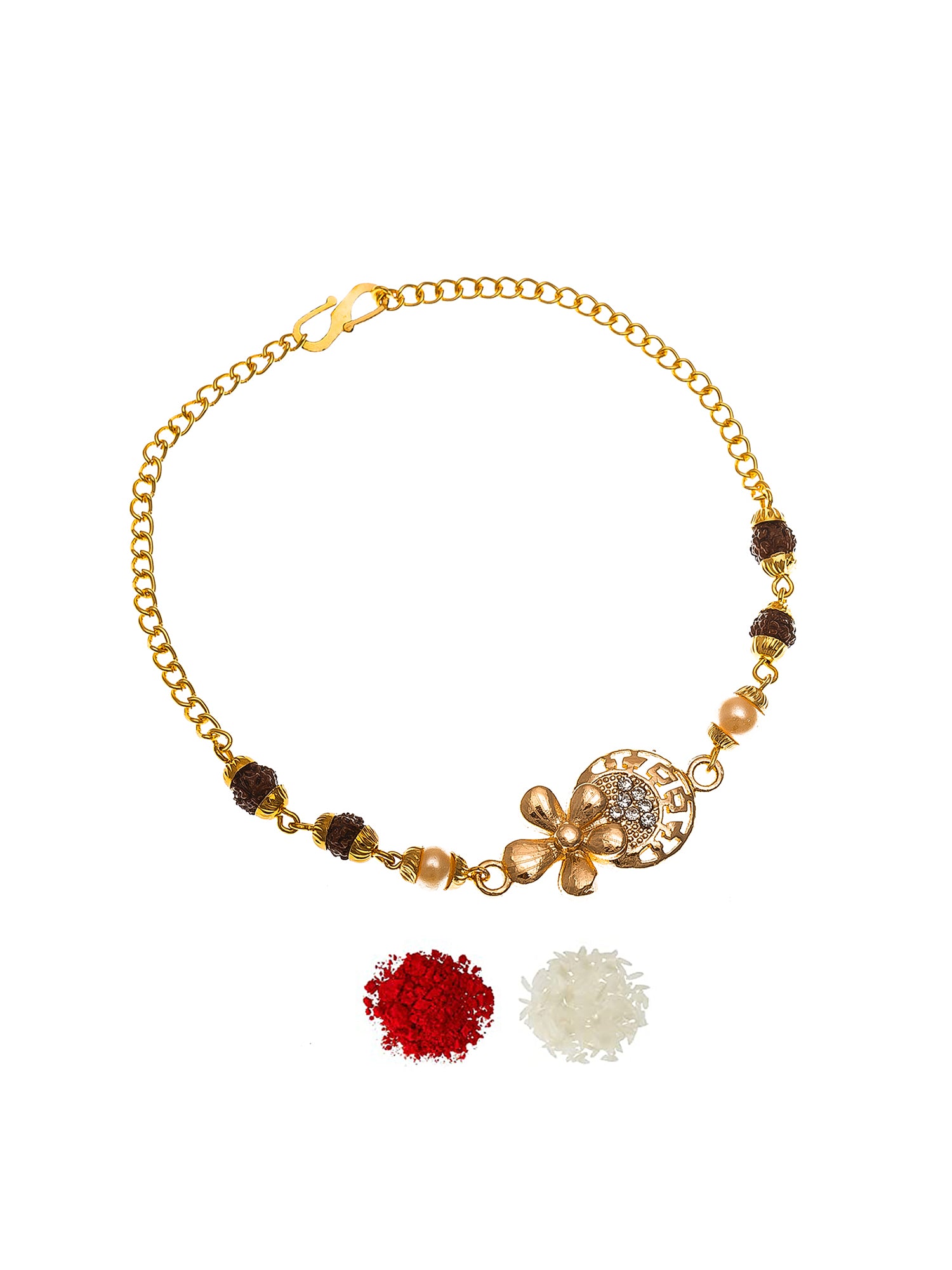 Aadita Rudraksh Bracelet Rakhi with Stone-Studded Floral Design