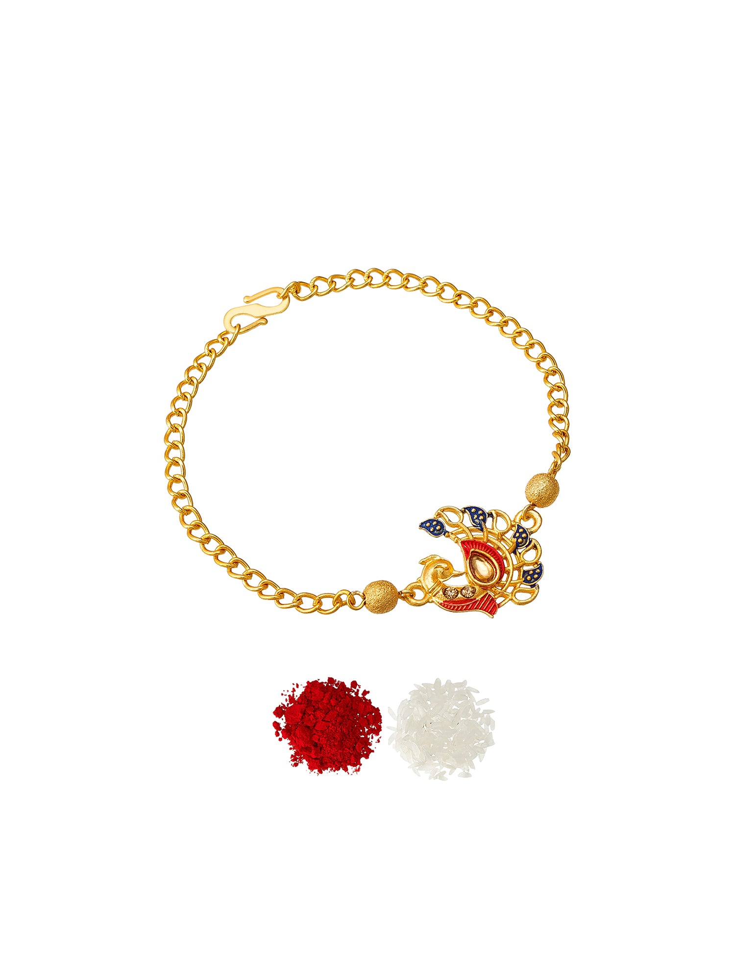 Aadita Peacock Design Bracelet Rakhi with Meenakari Work