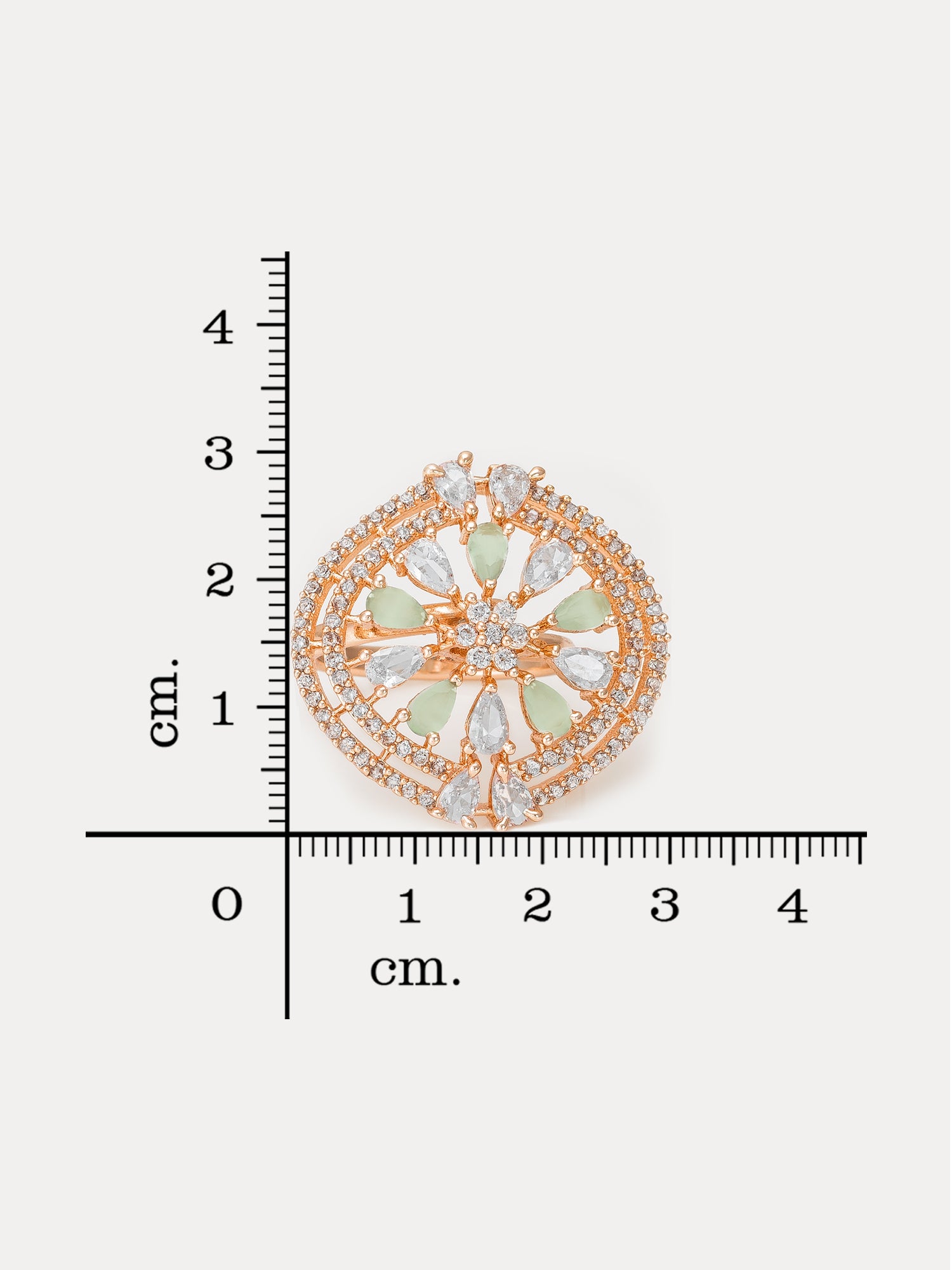 Aadita Oversized Circular Ring with Mint Green and Clear Crystals