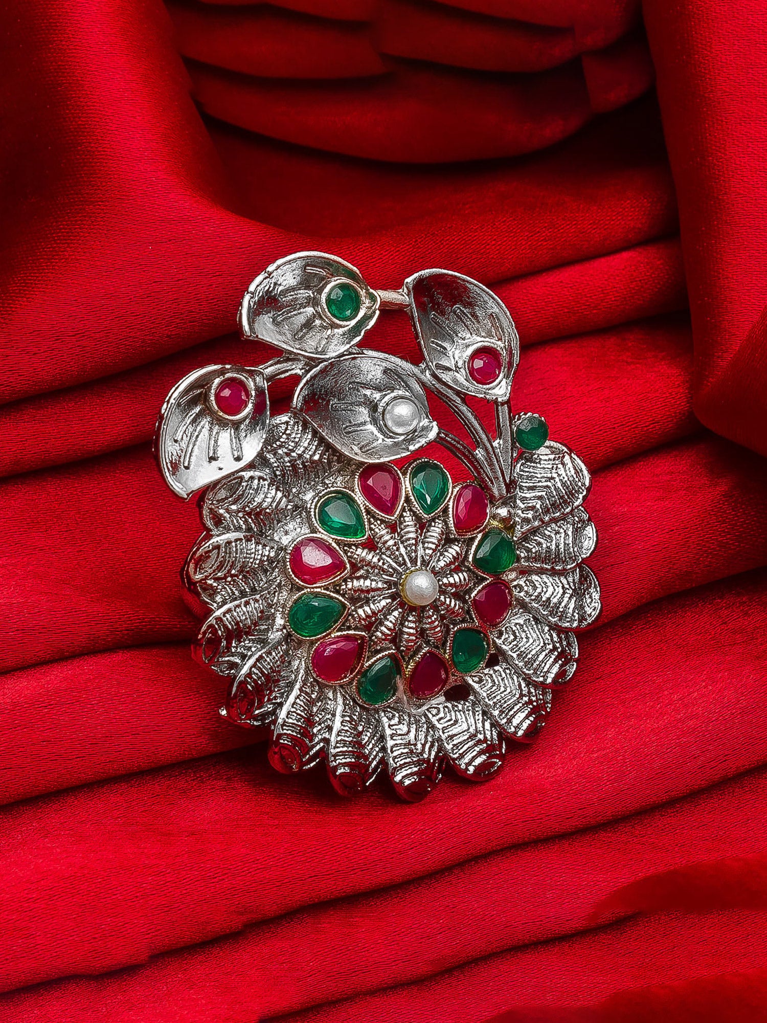 Aadita Swirling Petal Floral Oxidized Ring