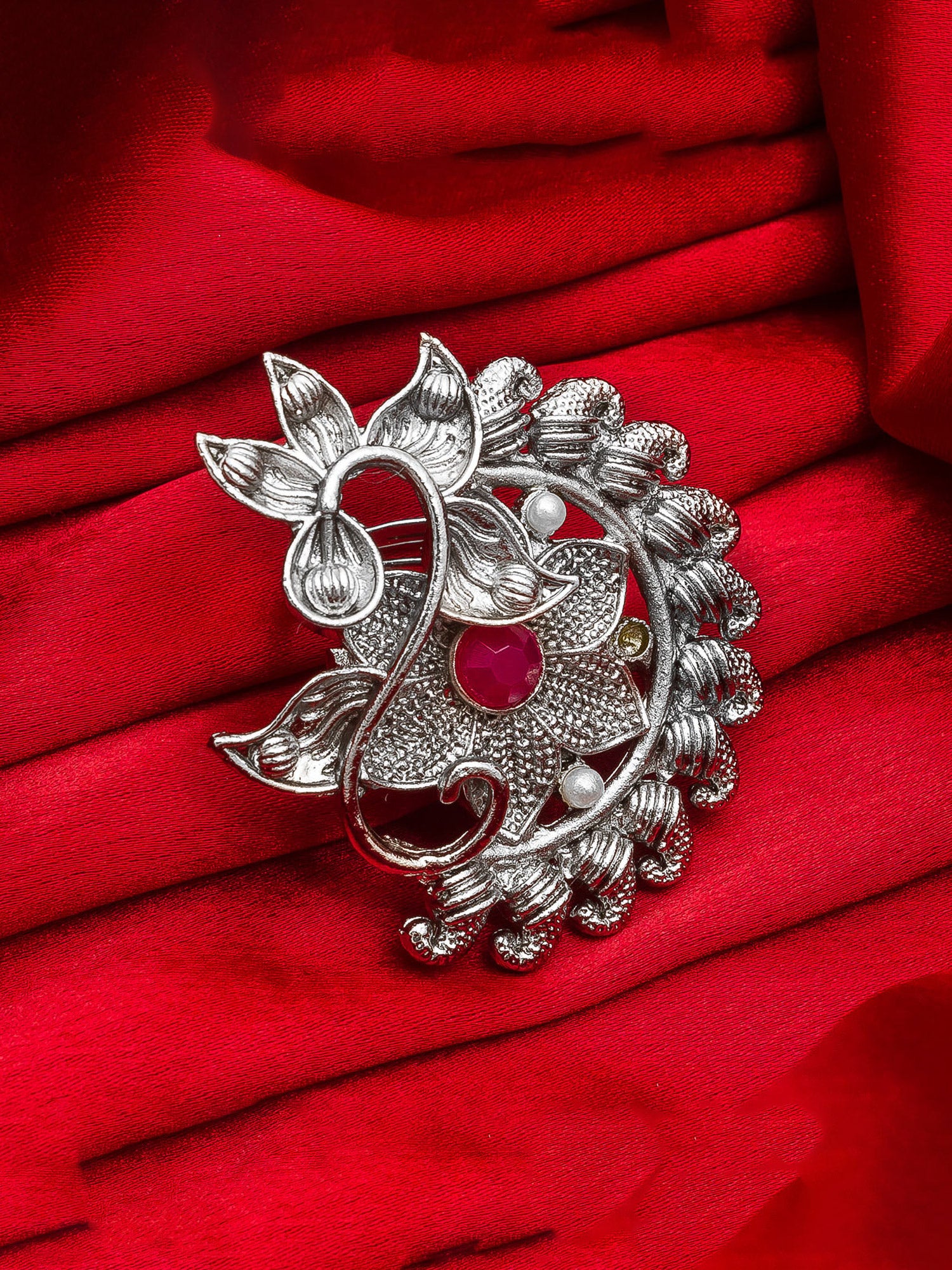 Aadita Elegant Vine and Pearl Oxidized Ring