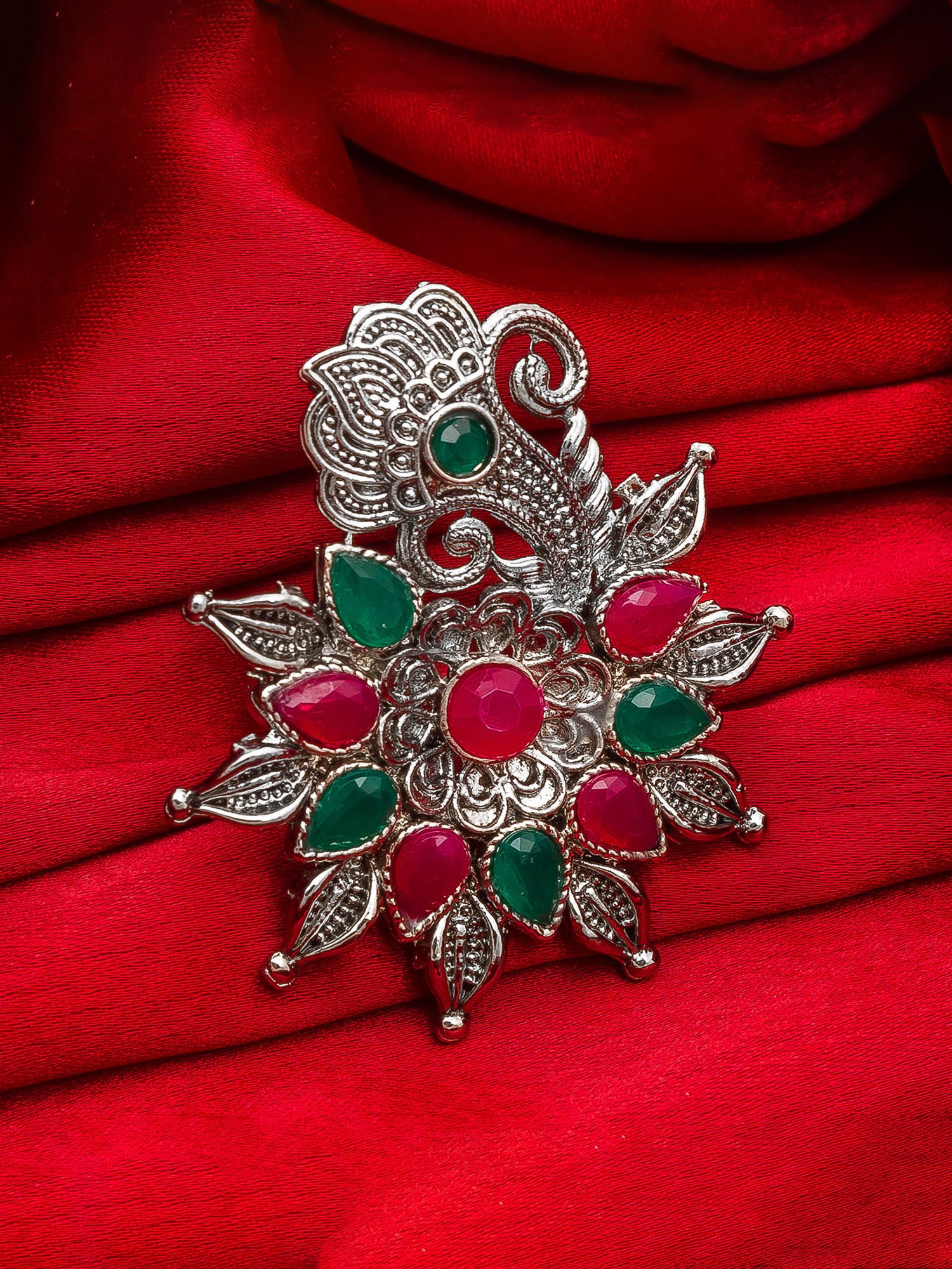Aadita Peacock Plume Fancy Oxidized Ring
