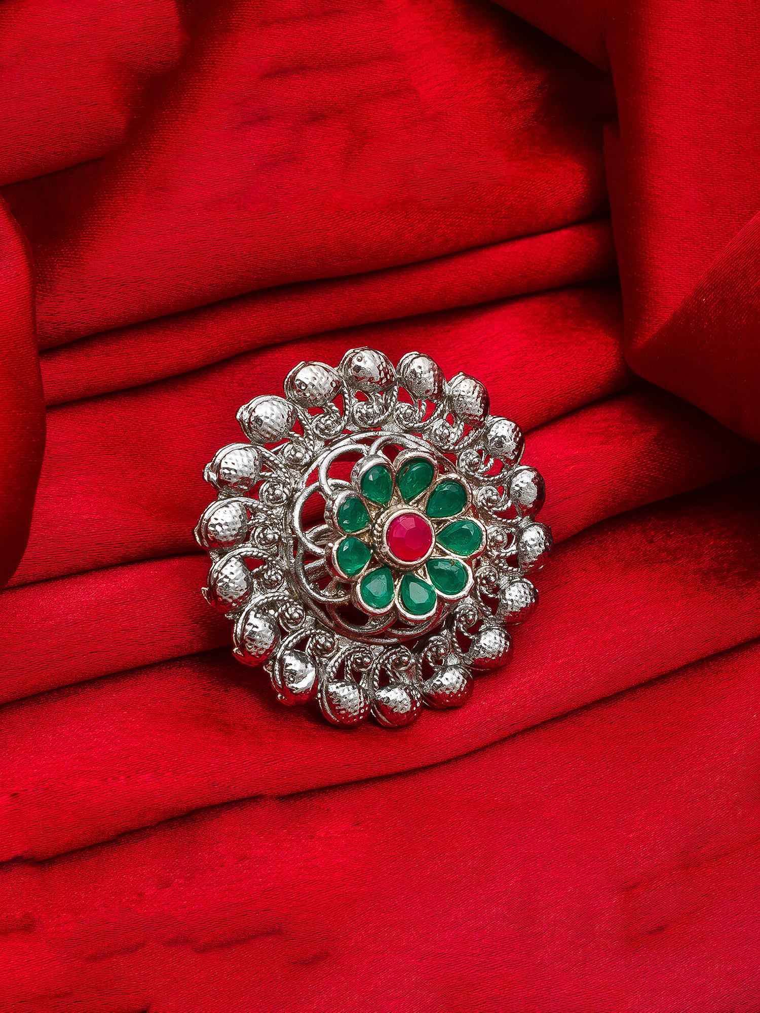 Aadita Oxidized Silver Floral Ring