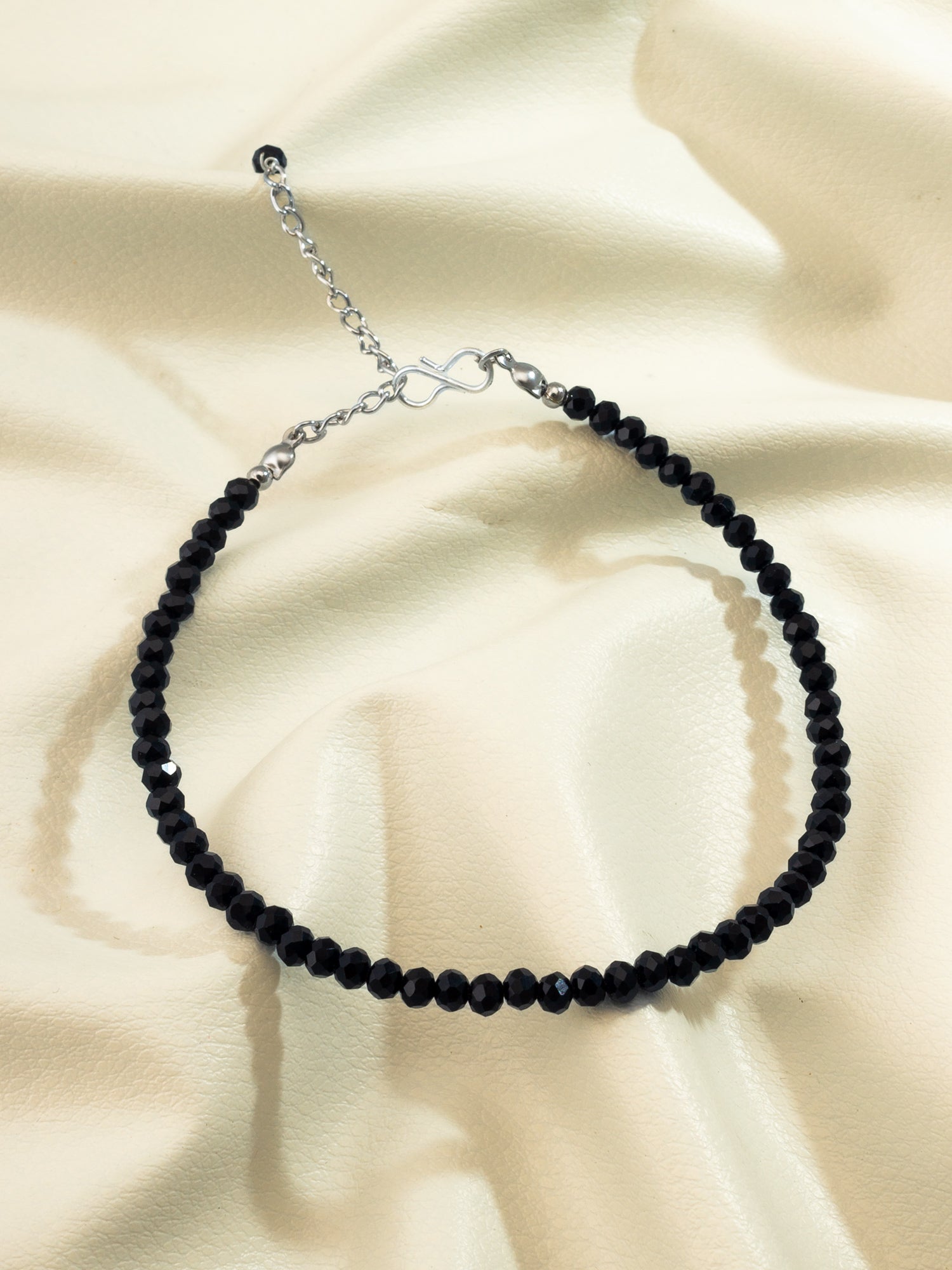 Aadita Minimalist Faceted Black Bead Single Anklet