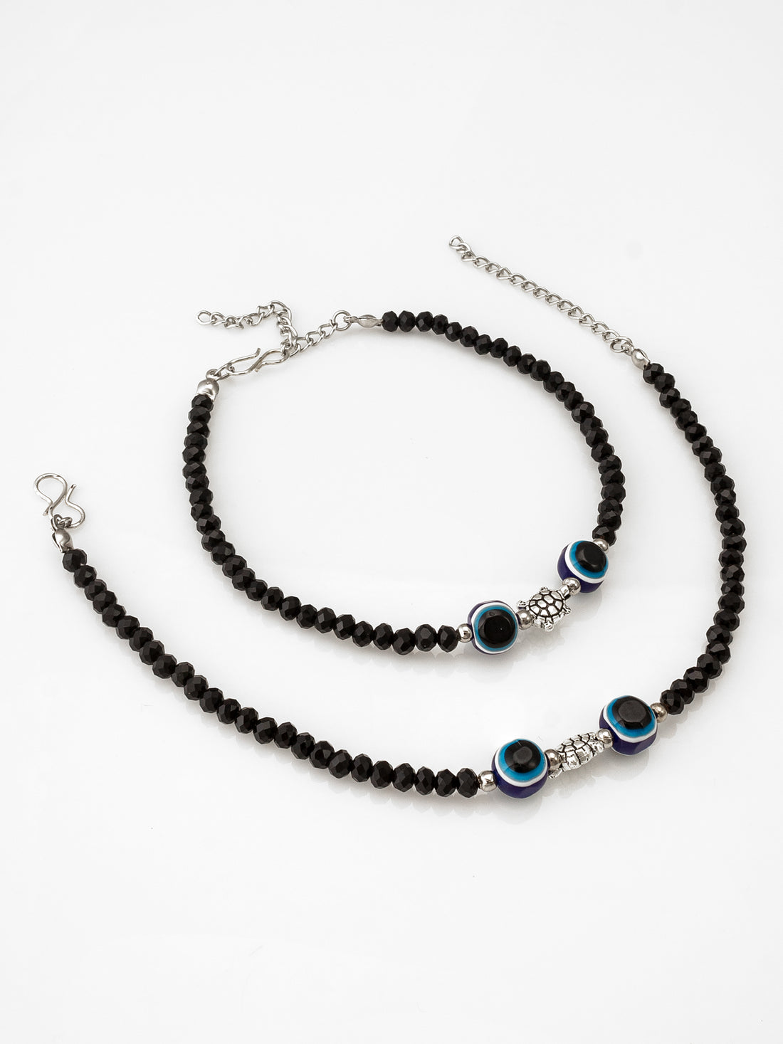 Aadita Turtle Charm Evil Eye Black Beaded Anklet Pair
