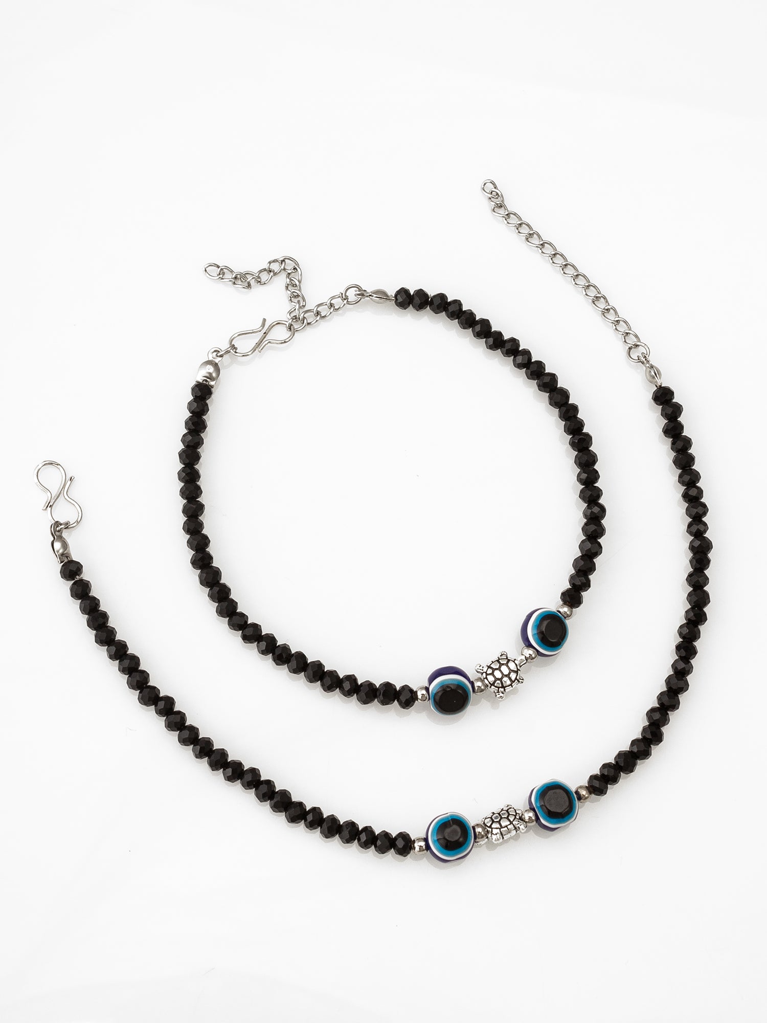 Aadita Turtle Charm Evil Eye Black Beaded Anklet Pair